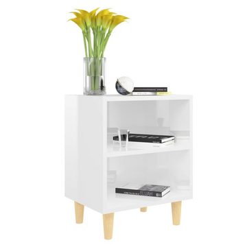 furnicato Nachttisch mit Massivholz-Beinen Hochglanz-Weiß 40x30x50cm