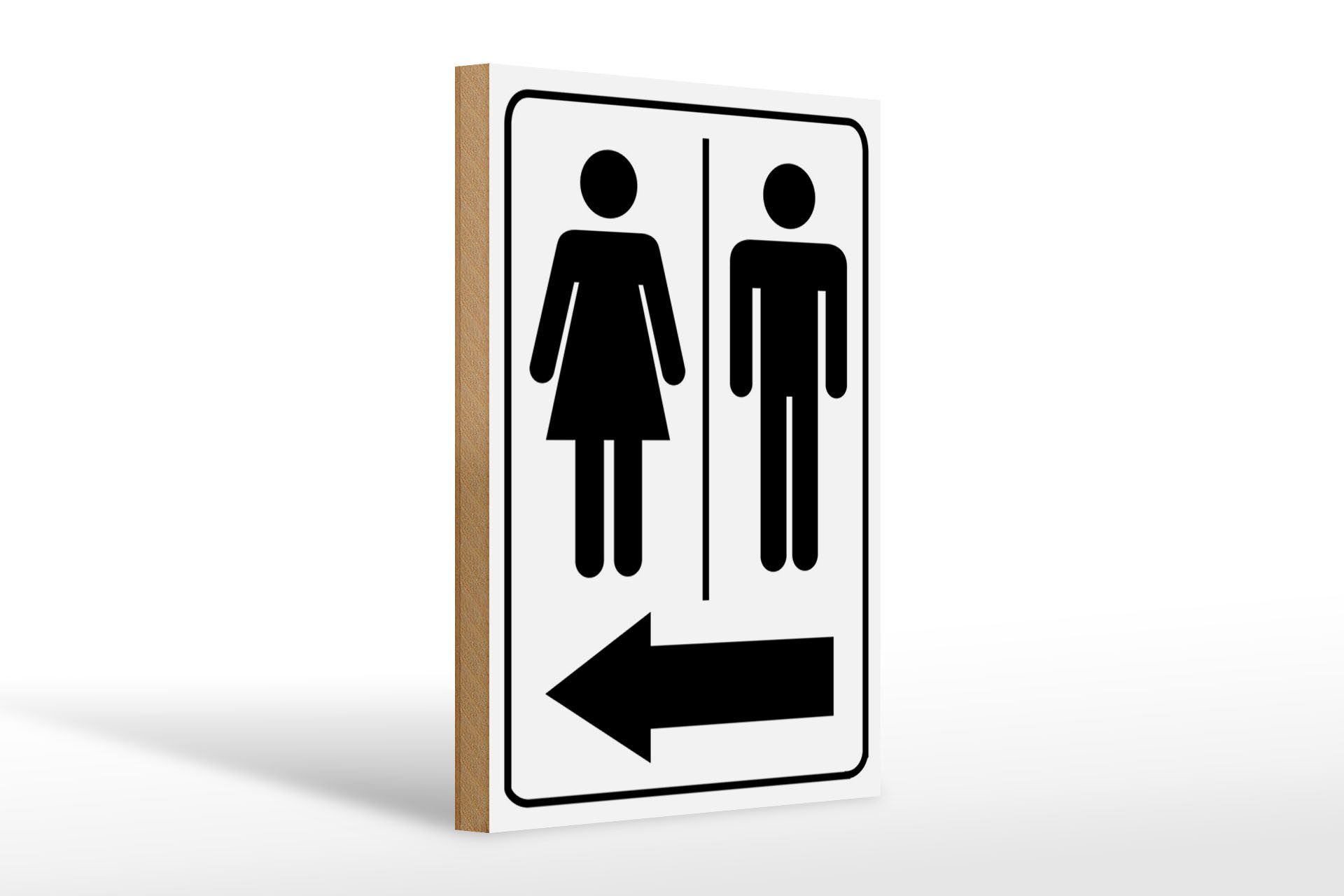 Holzbild Hinweis 20x30cm Toilettenfiguren Pfeil links