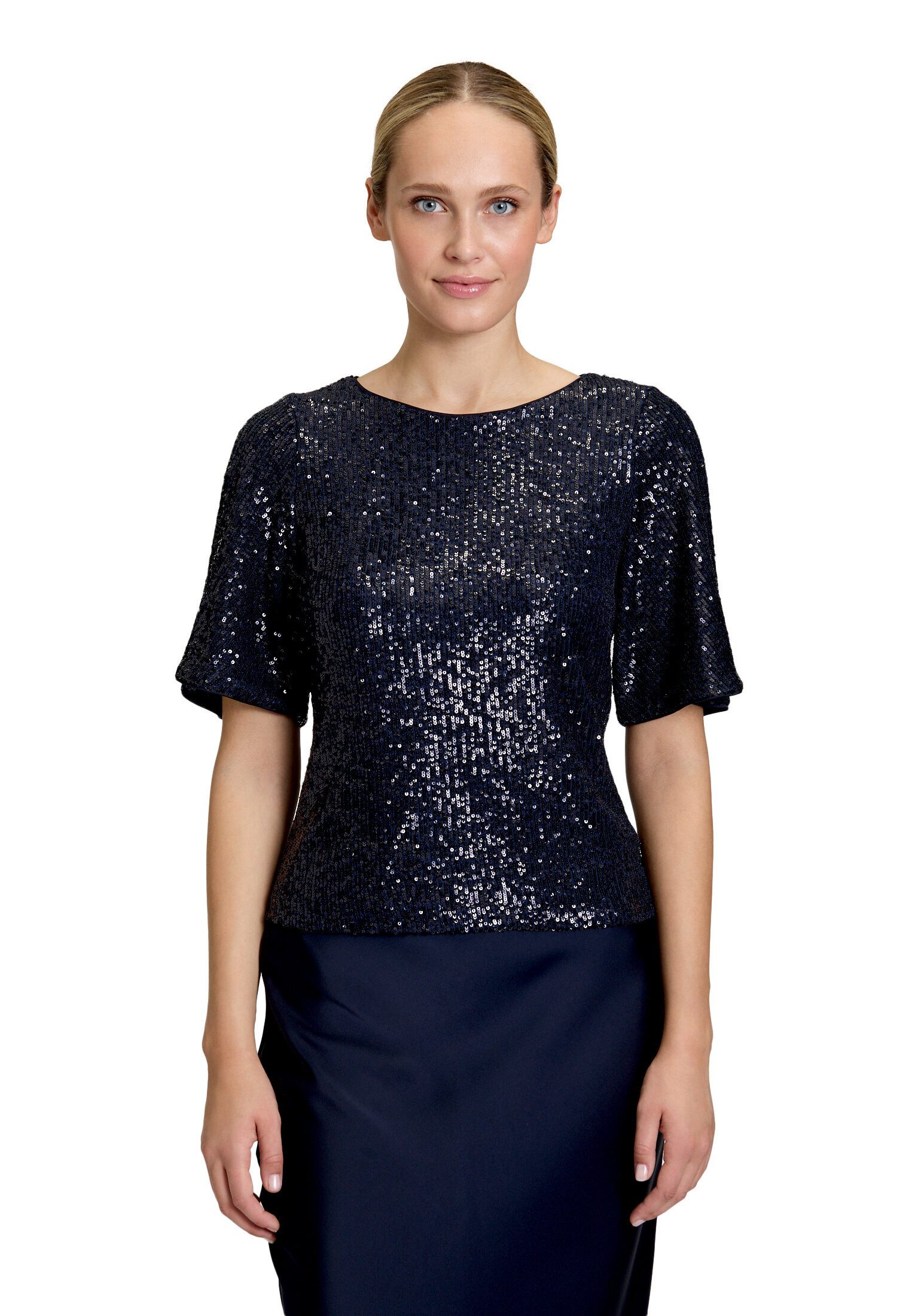 Vera Mont Kurzarmshirt Damen mit Flügelärmeln (1-tlg) Pailletten