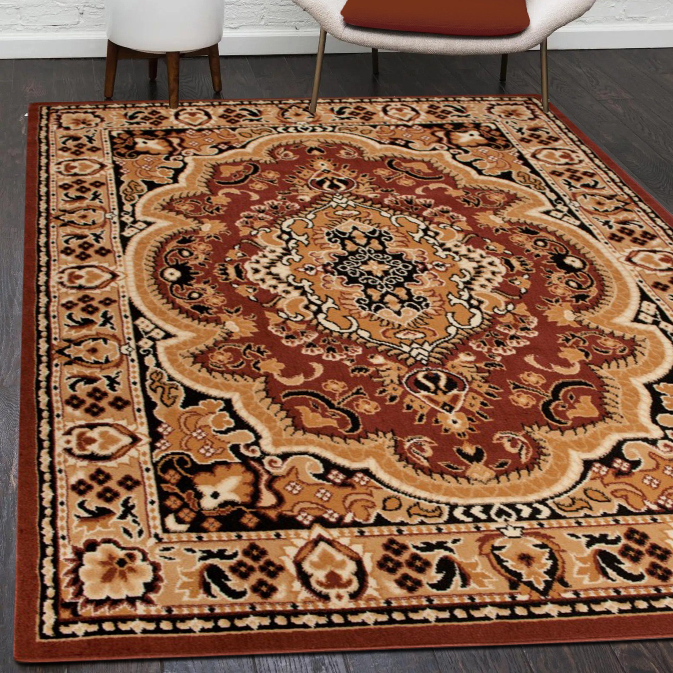 Orientteppich Orientalisch Vintage Teppich Kurzflor Wohnzimmerteppich Braun, Mazovia, 200 x 300 cm, Fußbodenheizung, Allergiker geeignet, Farbecht, Pflegeleicht