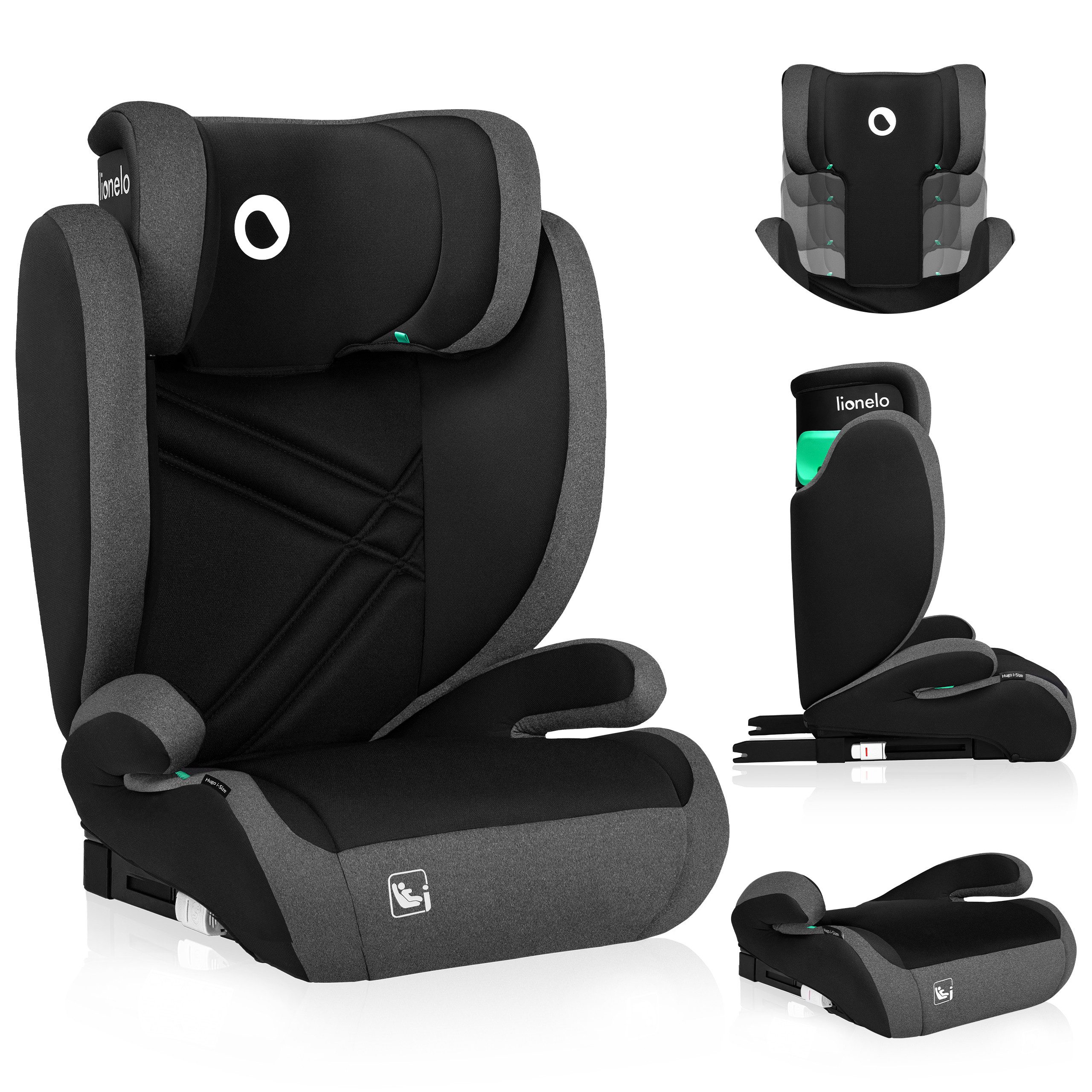 lionelo Autokindersitz HUGO I-SIZE, ab: ab 4 Jahre, bis: bis 12 Jahre, ab: 100,00 cm, bis: 150,00 cm, (Set), i-Size / ISOFIX oder Autogurte / 15-36kg