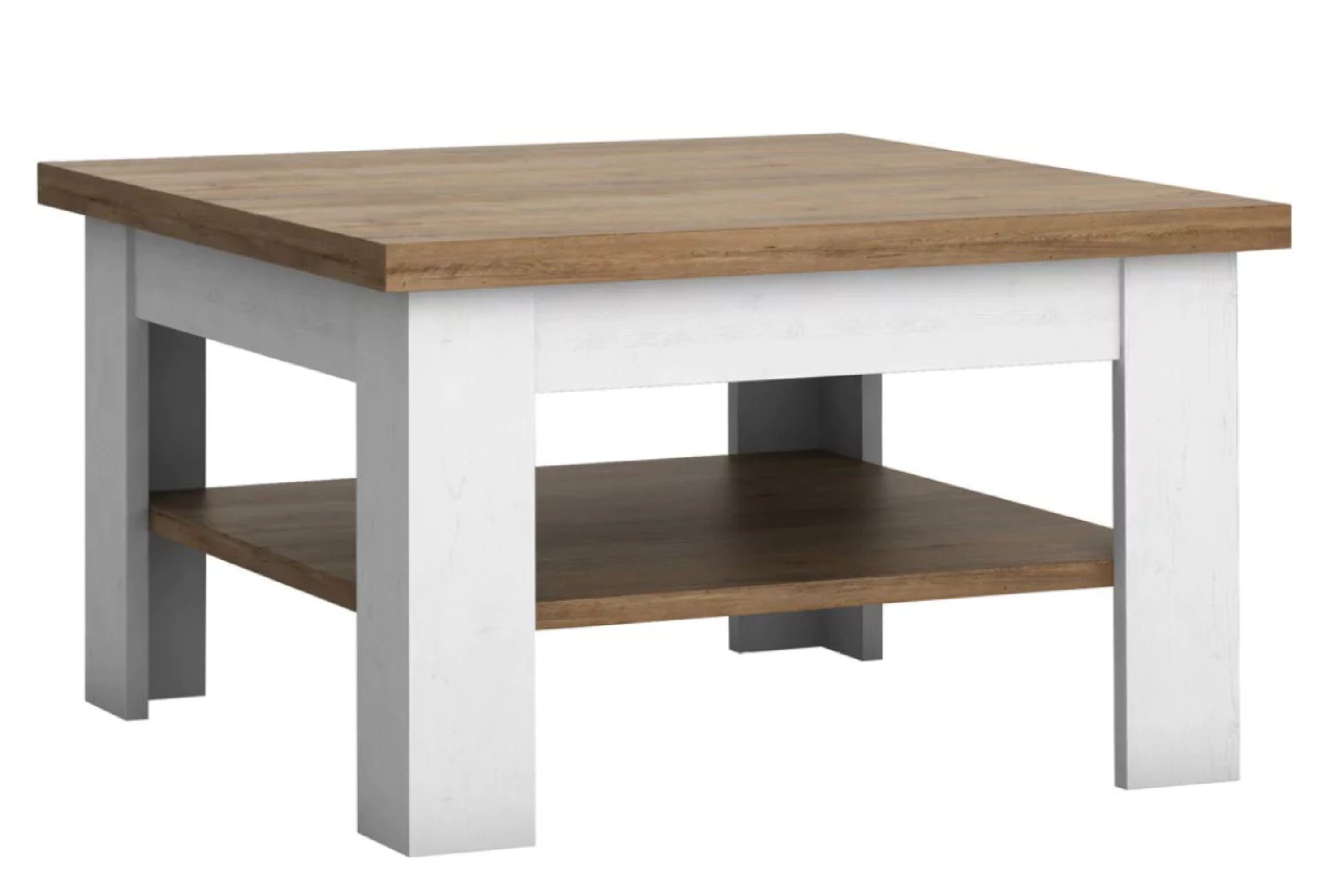 KONSIMO® Couchtisch LEMAS Wohnzimmertisch, Esstisch, hergestellt in der EU, mit Einlegeböde, Provenzalische Stil, mit dunklen Eichenelementen