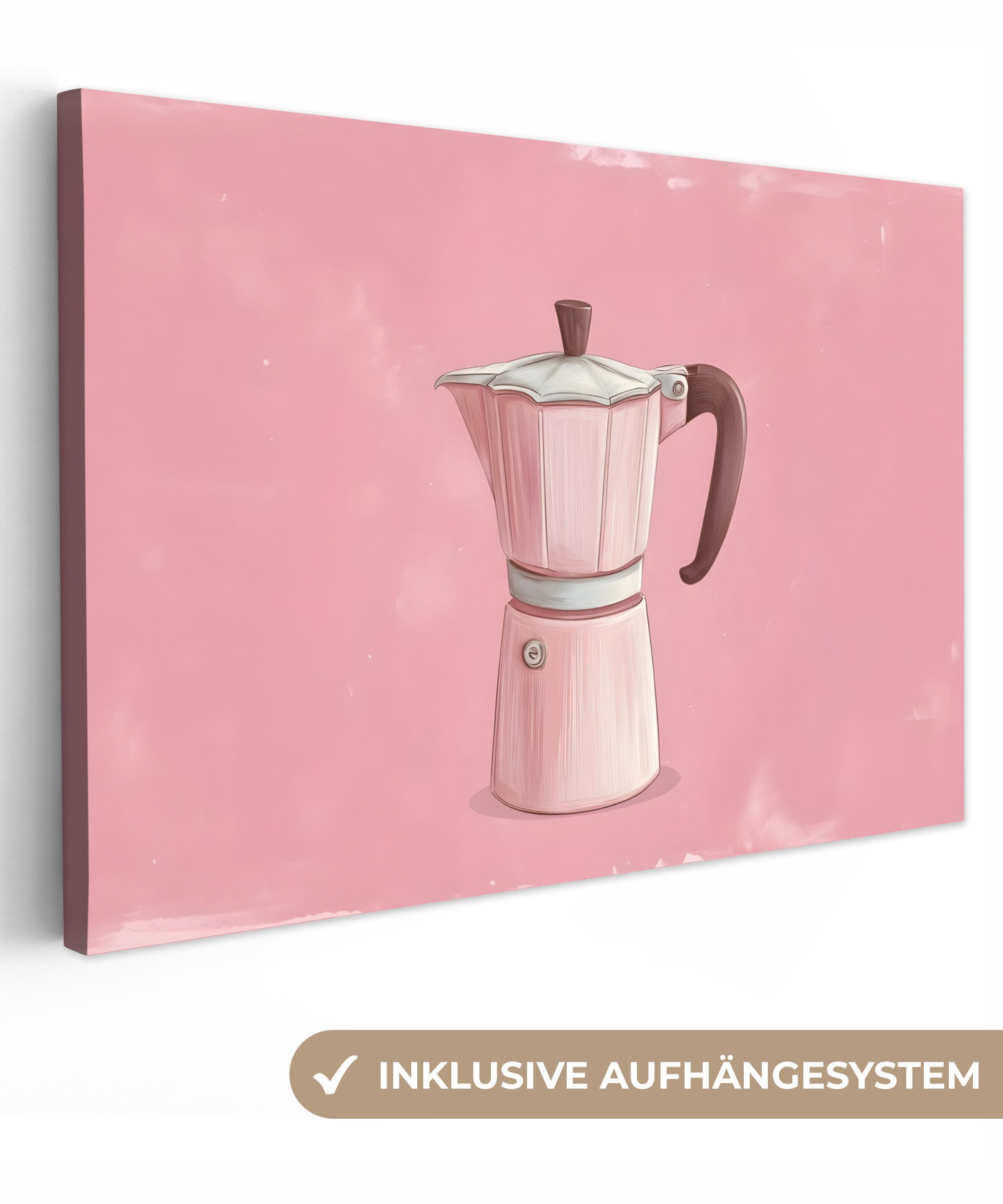 OneMillionCanvasses® Leinwandbild Rosa - Becher Kanne - Illustration - Kaff günstig online kaufen