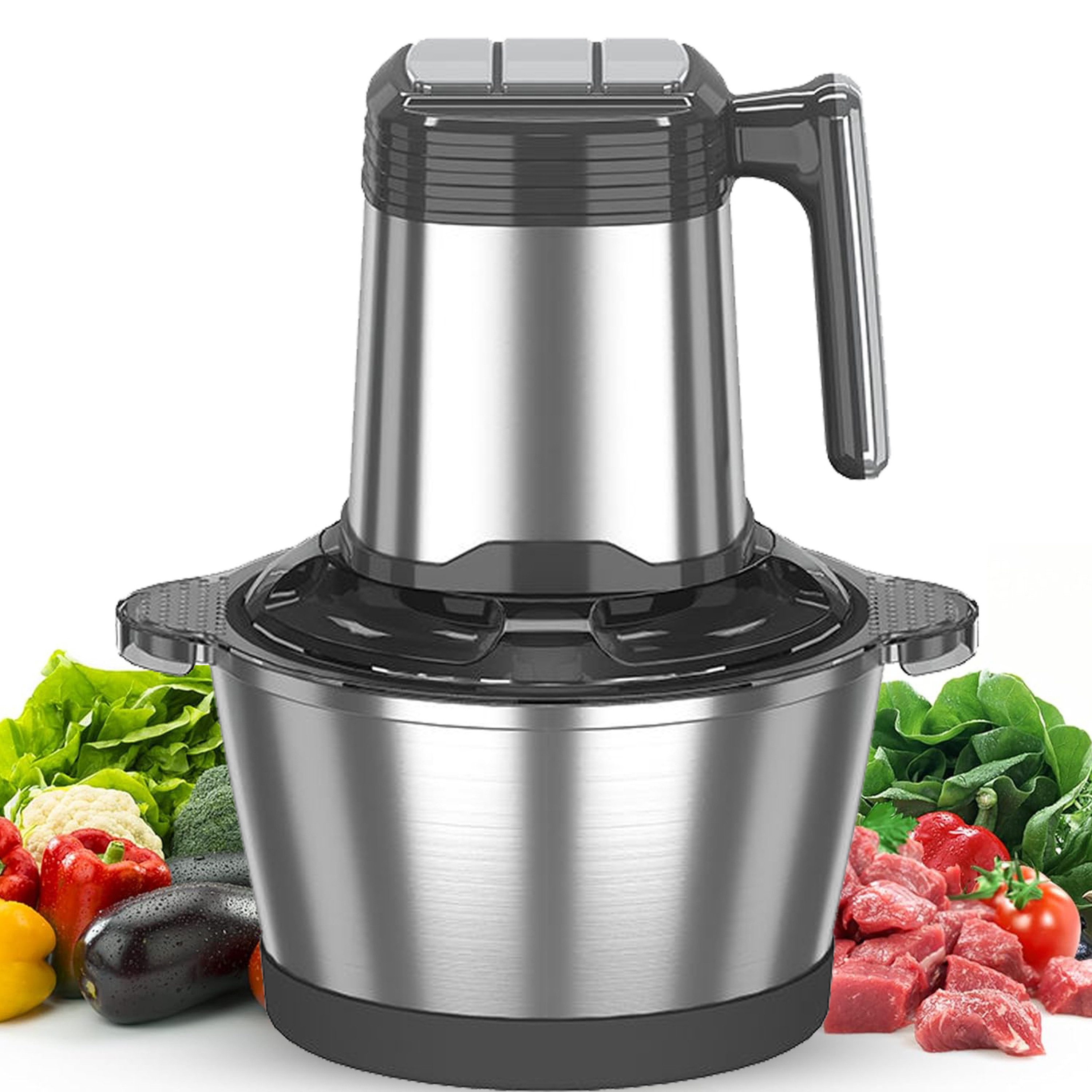 Forrlite Zerkleinerer Zerkleinerer Küche Elektrisch mit 3L Edelstahlschüssel und 4 Klingen, 500 W, Multizerkleinerer mit 3 Geschwindigkeitsstufen,für Fleisch,Obst,Gemüse