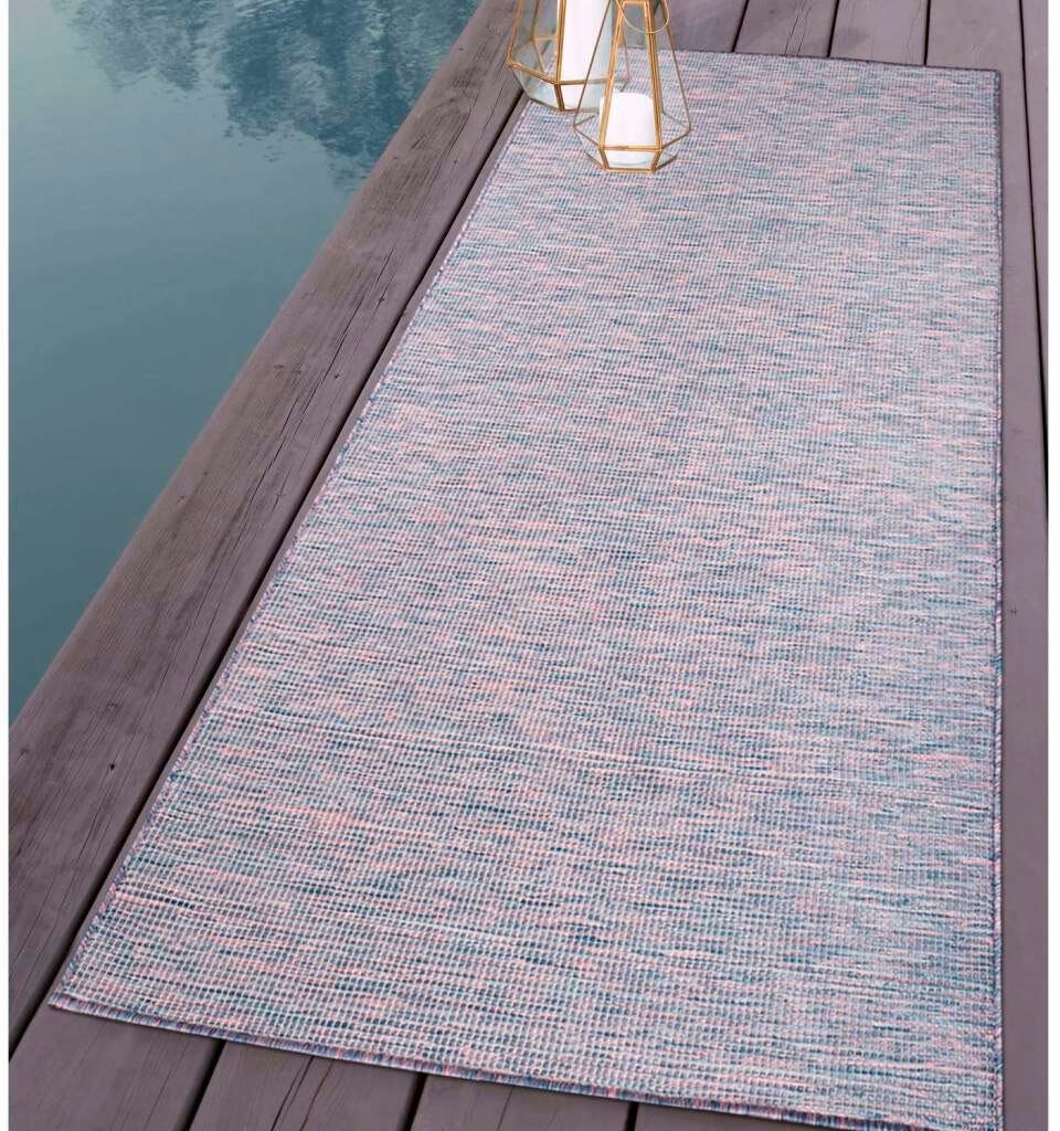 blau/pink City, rechteckig, Küche, & Terrasse, flach mm, Palm, Läufer Carpet UV-beständig, gewebt 5 Höhe: für Balkon, Wetterfest