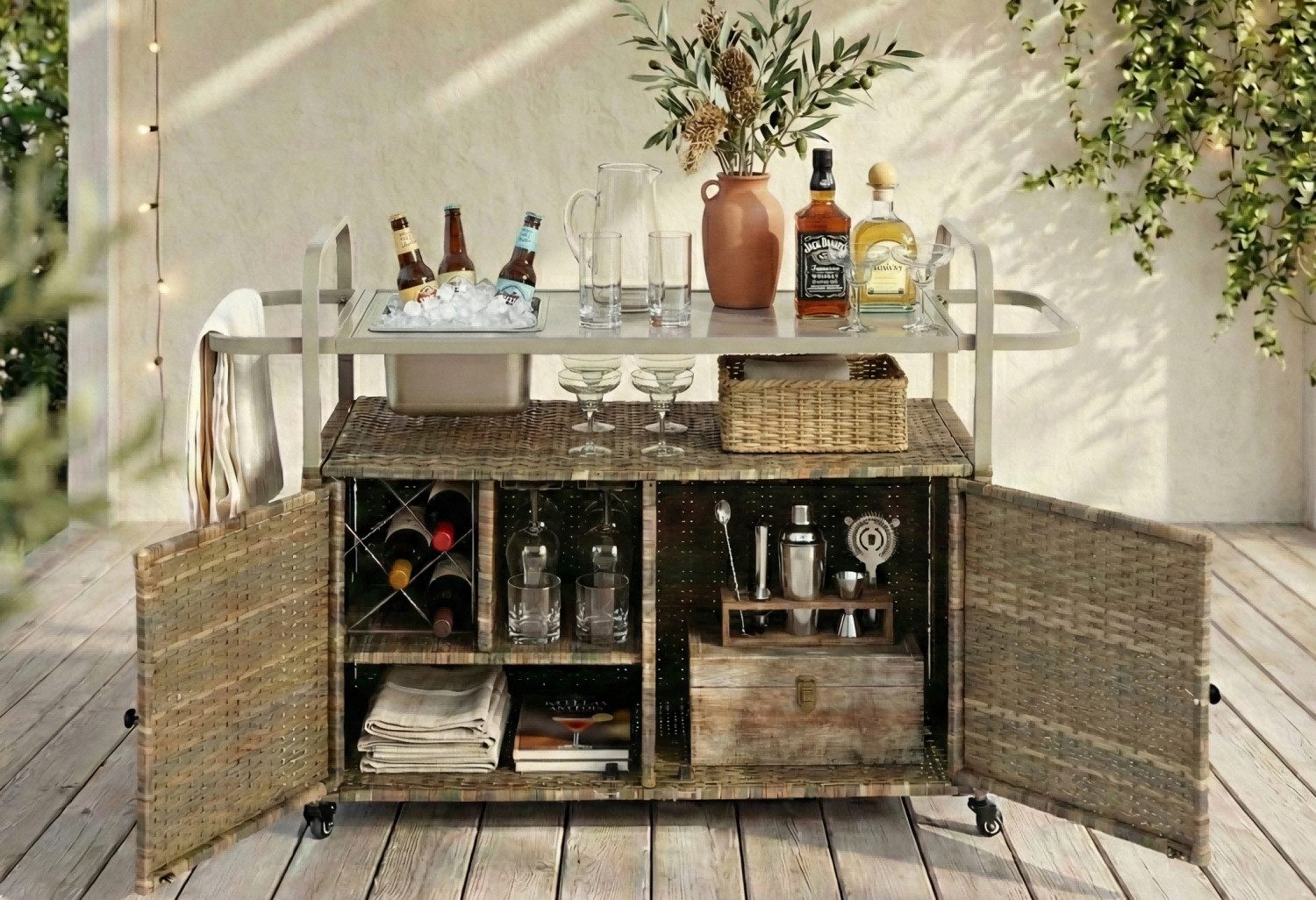 LVHOM Küchenwagen 131×50×91 cm Outdoor-Insel, Servierwagen, Kücheninsel, Rollen feststellbar, Eiskübel, pflegeleicht,bis zu 70kg