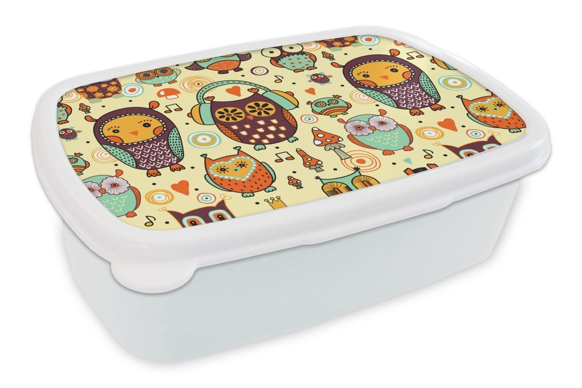 MuchoWow Lunchbox Eule - Kopfhörer (2-tlg), Kinder Brotbox Muster, Brotdose, Erwachsene, und - Kunststoff, und Mädchen für Jungs für weiß