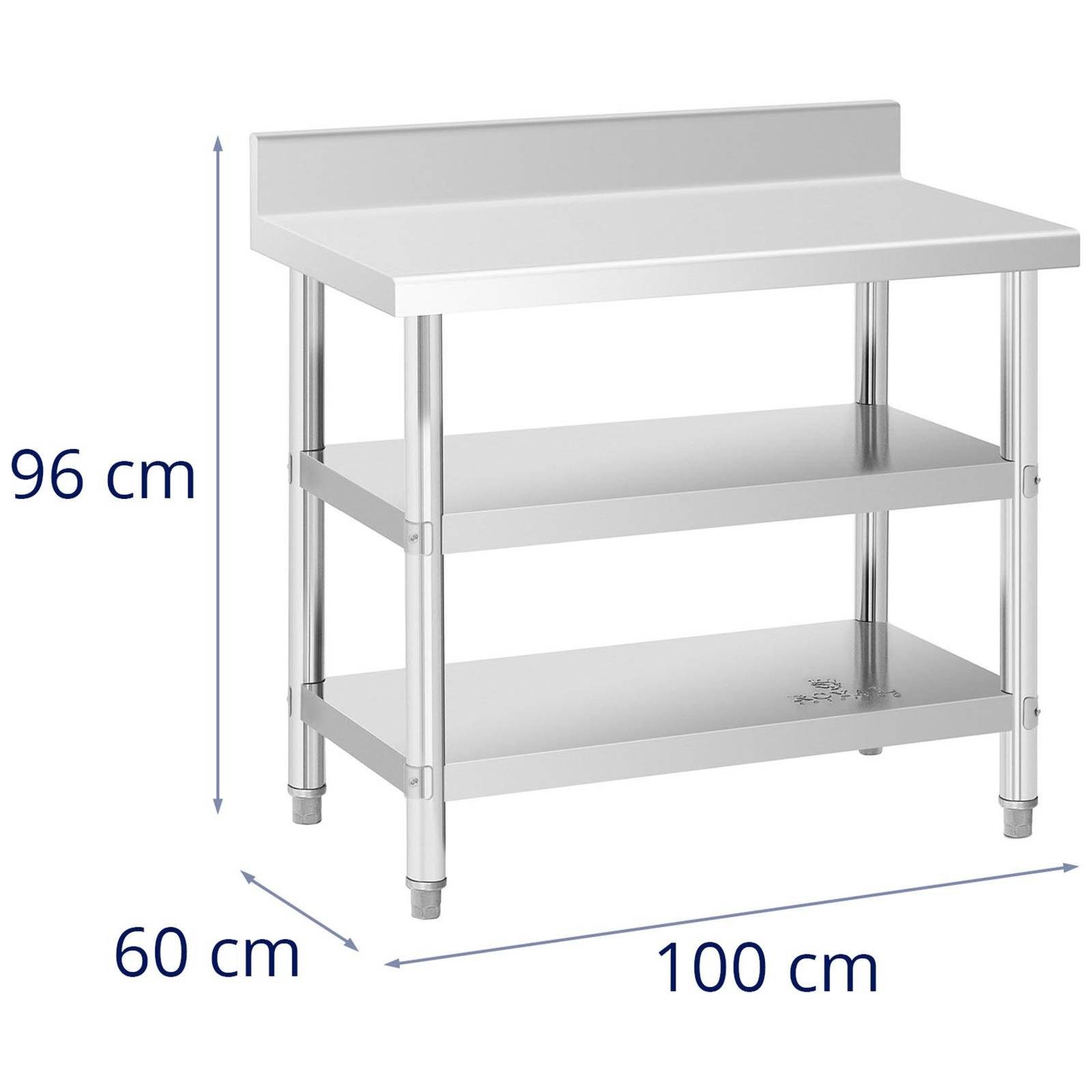 Royal Catering Arbeitstisch 100 x 60 x 96,5cm Edelstahltisch mit Aufkantung Küche 2 Ablagen Gastro, verschiedene Größen – Bild 5 von 5