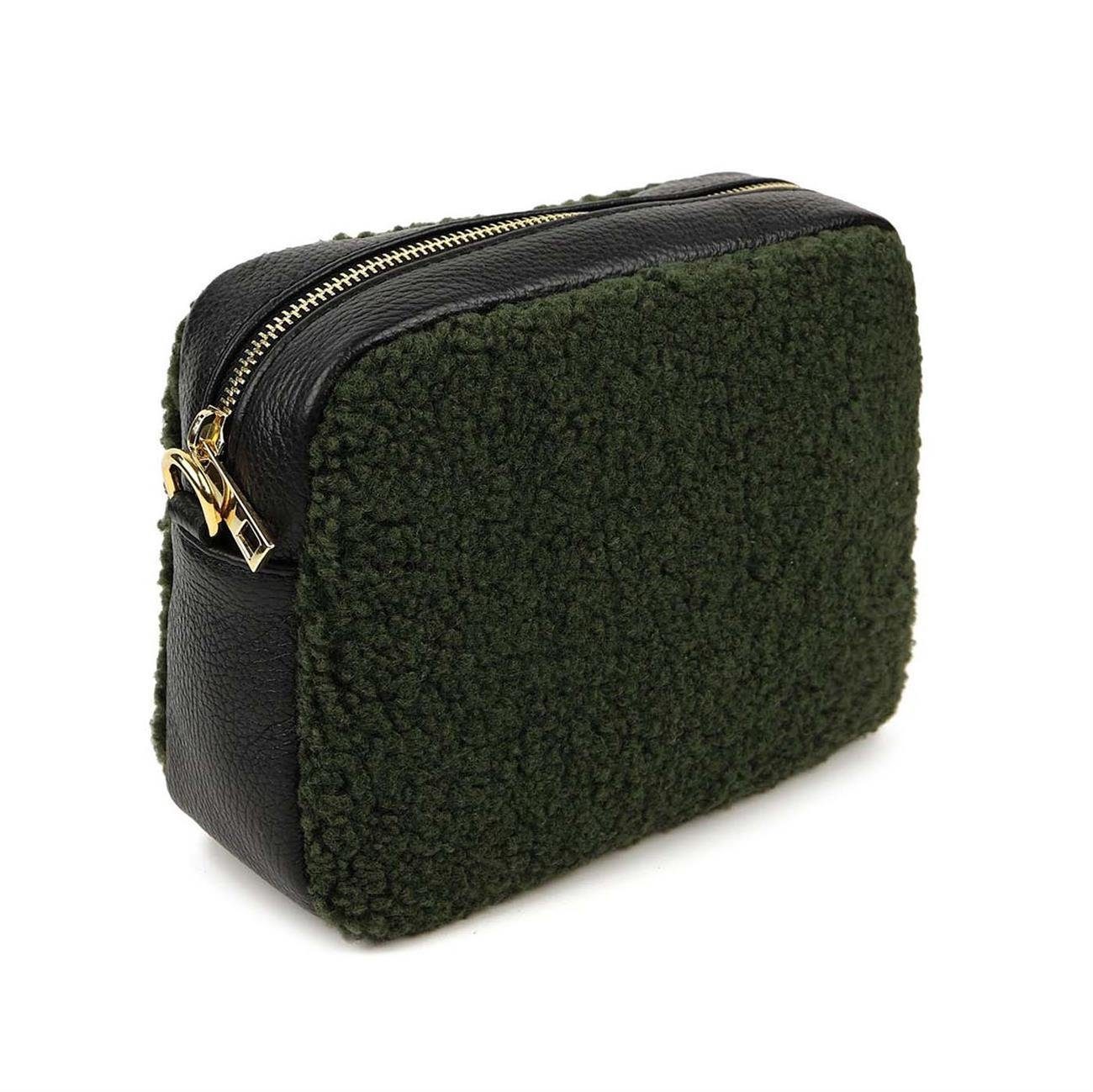 Schultertasche Damen Pelztasche Leder Plüsch Bodybag Teddy