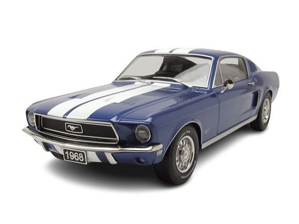 KK Scale Modellauto Ford Mustang GT Fastback 1968 blau metallic weiß, Maßstab 1:18