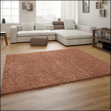 Hochflor-Teppich Hochflor Shaggy Teppich Preishammer Uni Einfarbig Terrakotta Modern, TT Home, Läufer, Höhe: 34 mm