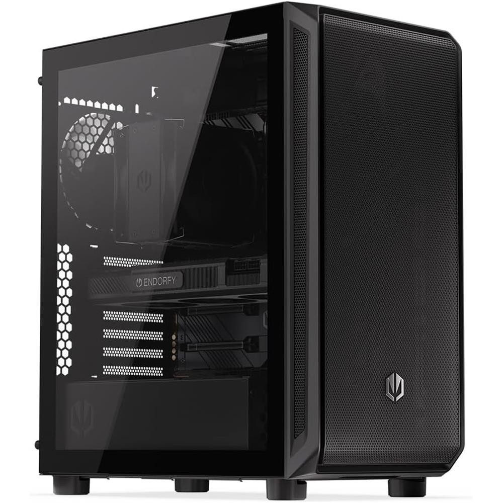 ENDORFY PC-Gehäuse Arx 500 Air ATX PC-Gehäuse mit 5 PWM-Lüftern, Schwarz, Feinperforierte Front, Temperglas, PWM-Splitter