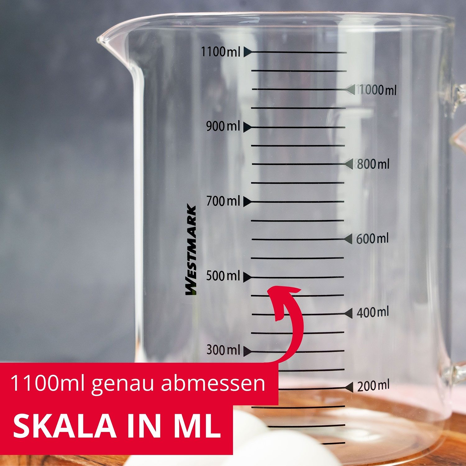 WESTMARK Messbecher aus Glas – mikrowellengeeignet, temperaturbeständig, 1,1 Liter, Glas