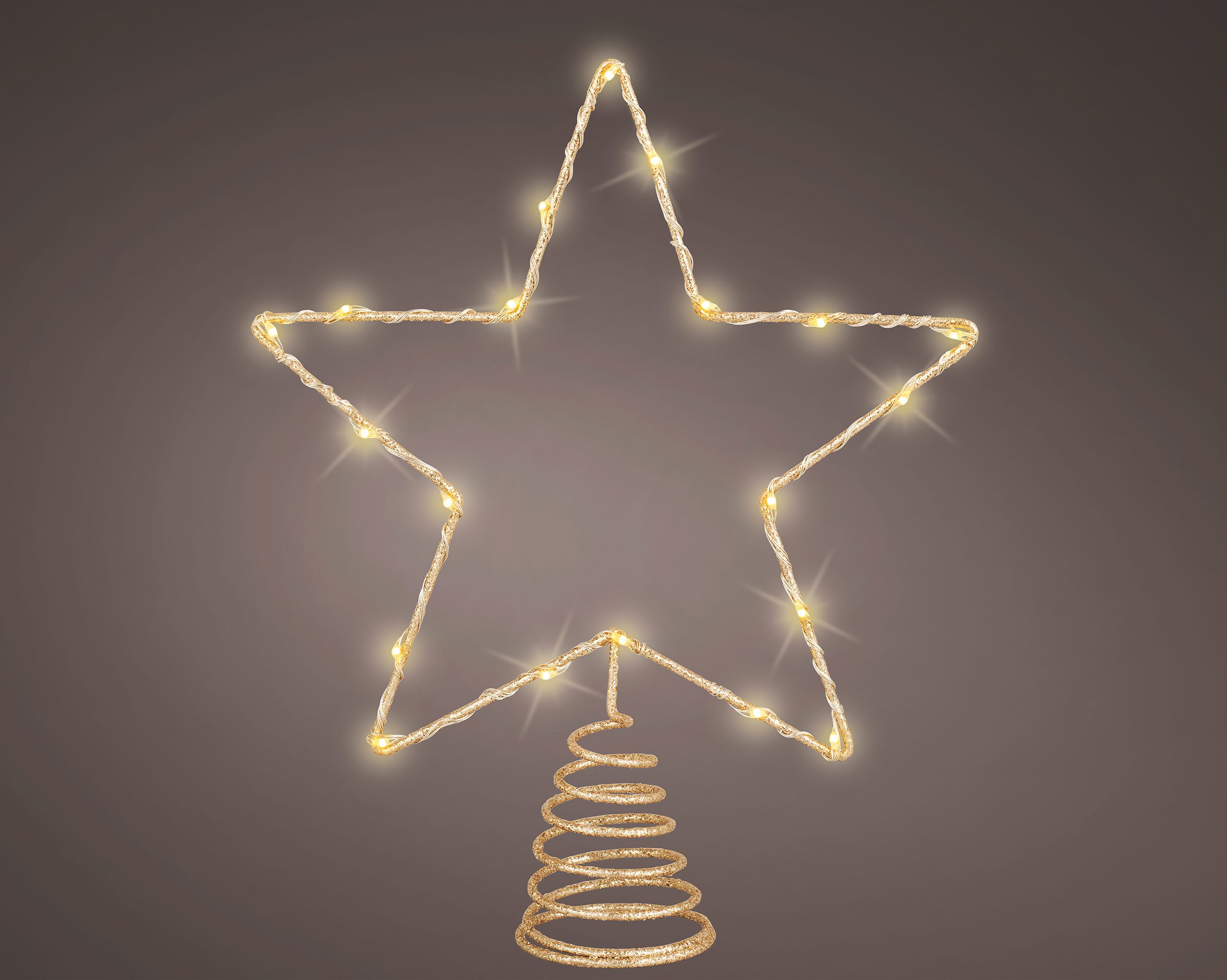 Lumineo Christbaumspitze, LED Christbaumspitze Stern mit Timer 27cm Metall Gold / Klassisch Warm