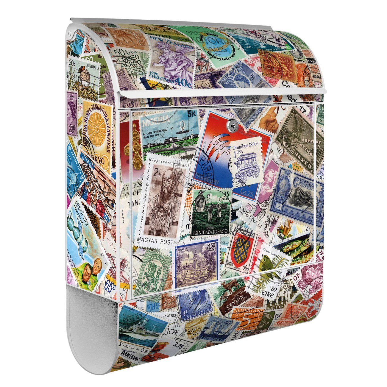 14cm Wandbriefkasten Stahl weiß Zeitungsfach), witterungsbeständig, banjado pulverbeschichtet, x mit (Wandbriefkasten Briefmarken 47 39 x