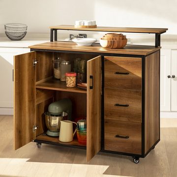 SoBuy Küchenwagen KNL02, mit Arbeitsplatte Kücheninsel mit Türen und Schubladen Küchenschrank