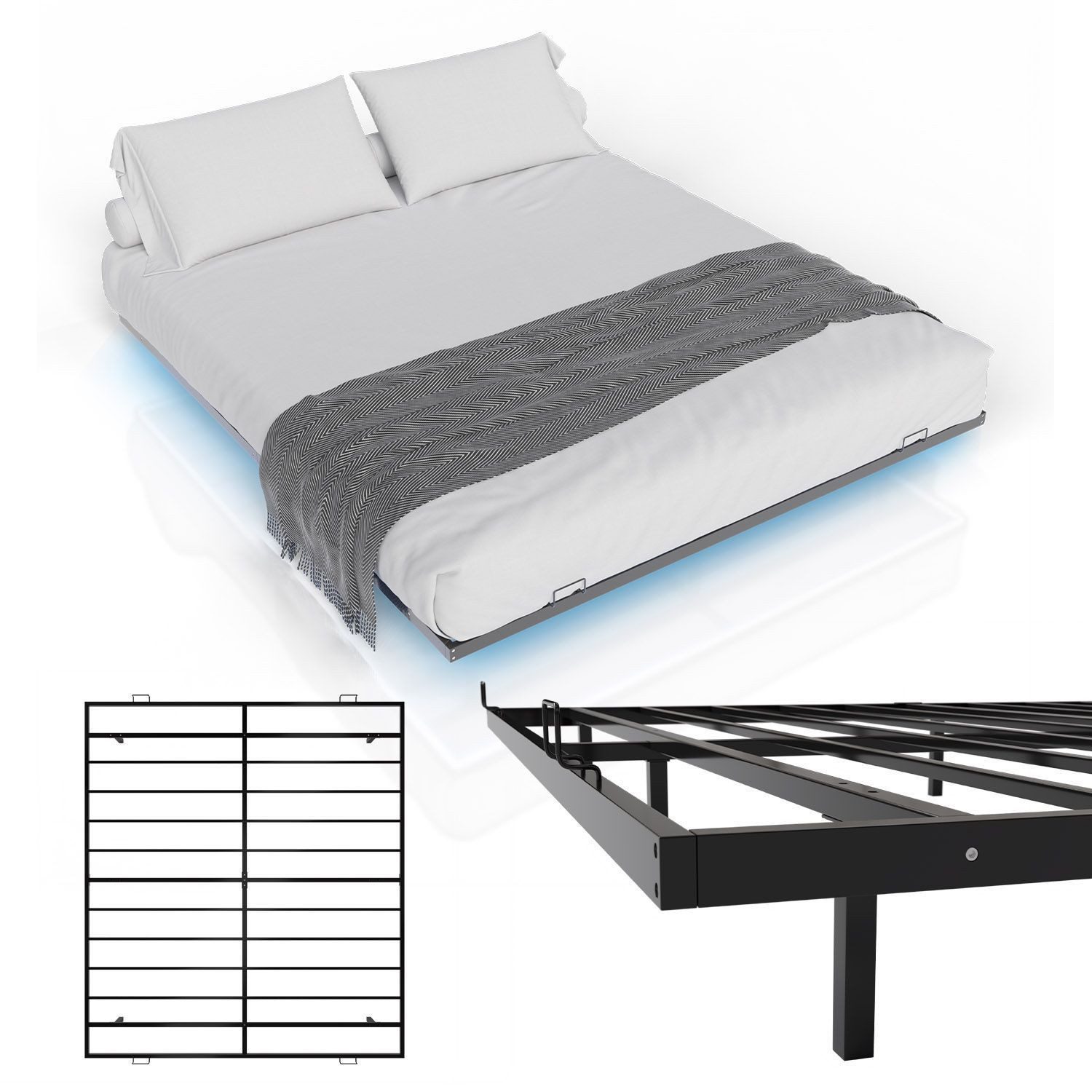 Juskys Metallbett Palamos, 180x200 cm mit Lattenrost & Beleuchtung, moderne günstig online kaufen