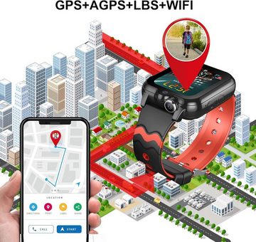 Carneedi Smartwatch (1,4 Zoll, Android iOS), Kinder 4G mit GPS und Telefon Uhr mit WiFi Videoanruf SOS Wasserdicht