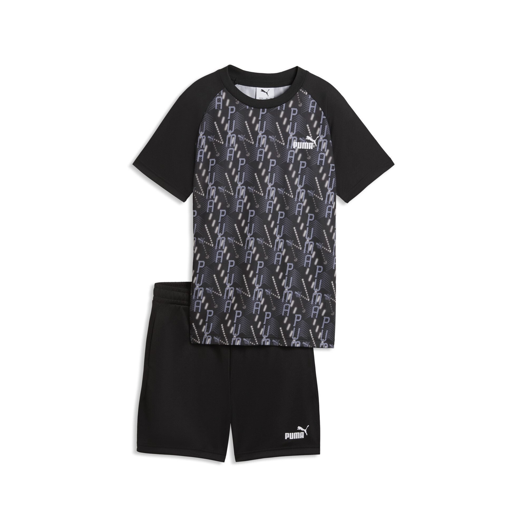 PUMA Jogginganzug TRAIN ALL DAY Essentials Bedrucktes T-Shirt und Shorts im Set