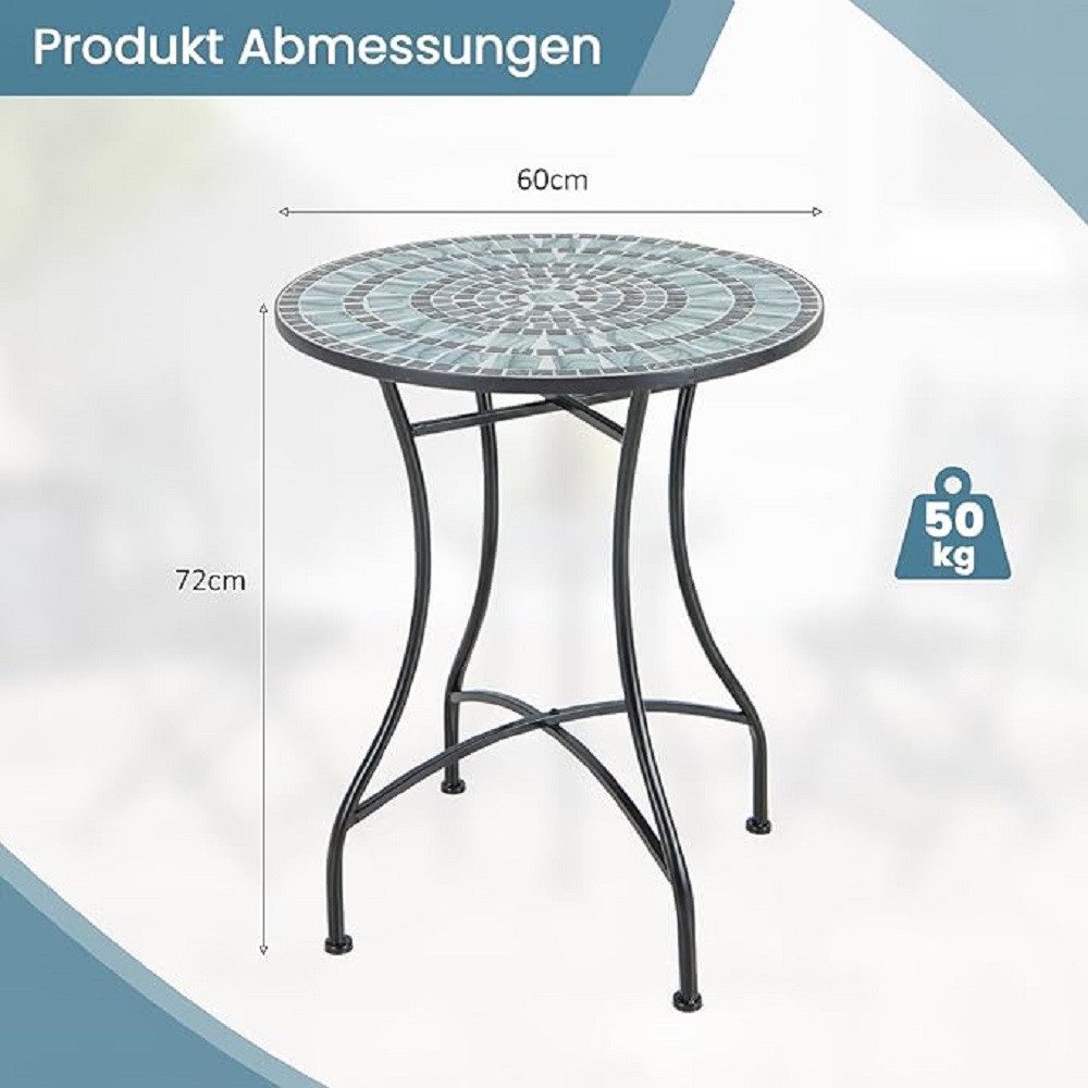 KOMFOTTEU Gartentisch, Mosaiktisch robustes Metall mit fester Montage