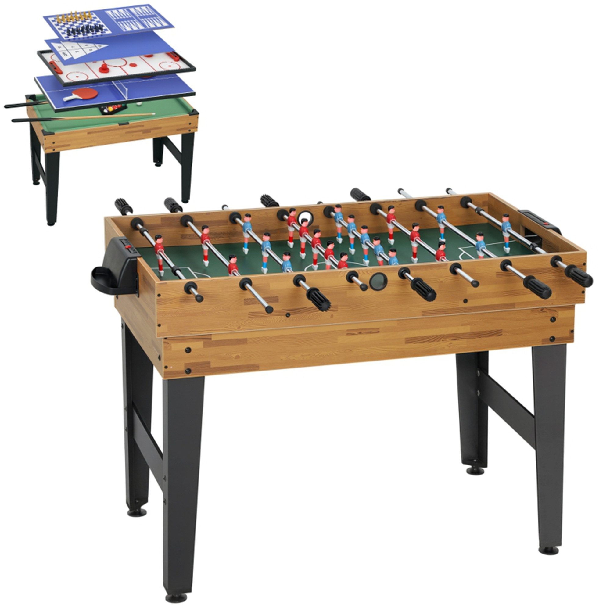 MC Star Multifunktionstisch 13-in-1 Spieletisch, Tischfußball, Schach, Billard (Tischtennis und mehr, MDF, Kunststoff, Walnuss)