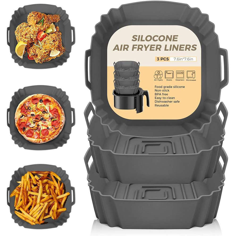 TUWENA Silikonform 3 Stück Silikonform, Wiederverwendbares Airfryer Silikon Einsätze, (3-tlg), Anstelle Airfryer Backpapier Pergamentpapier,Heißluftfritteuse Zubehör