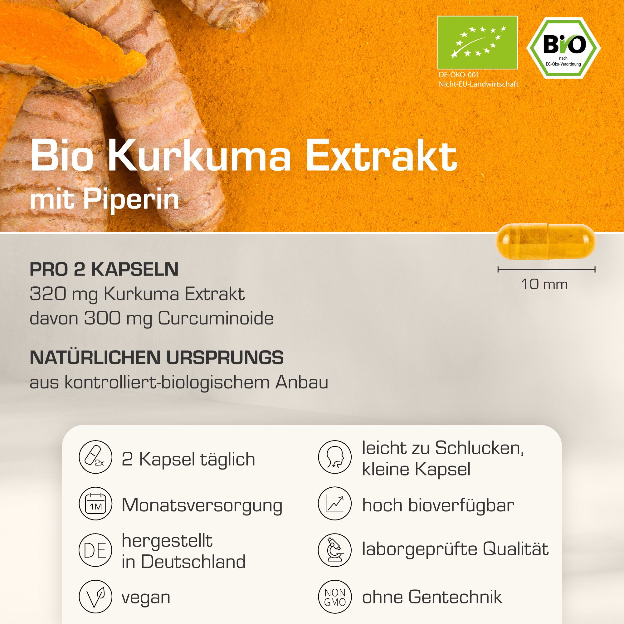 Purabyo BIO Kurkuma Extrakt Kapseln, hochdosiert, mit Bio Pfeffer, im Glas Kapseln, 60 er 60 St., 18.7 g