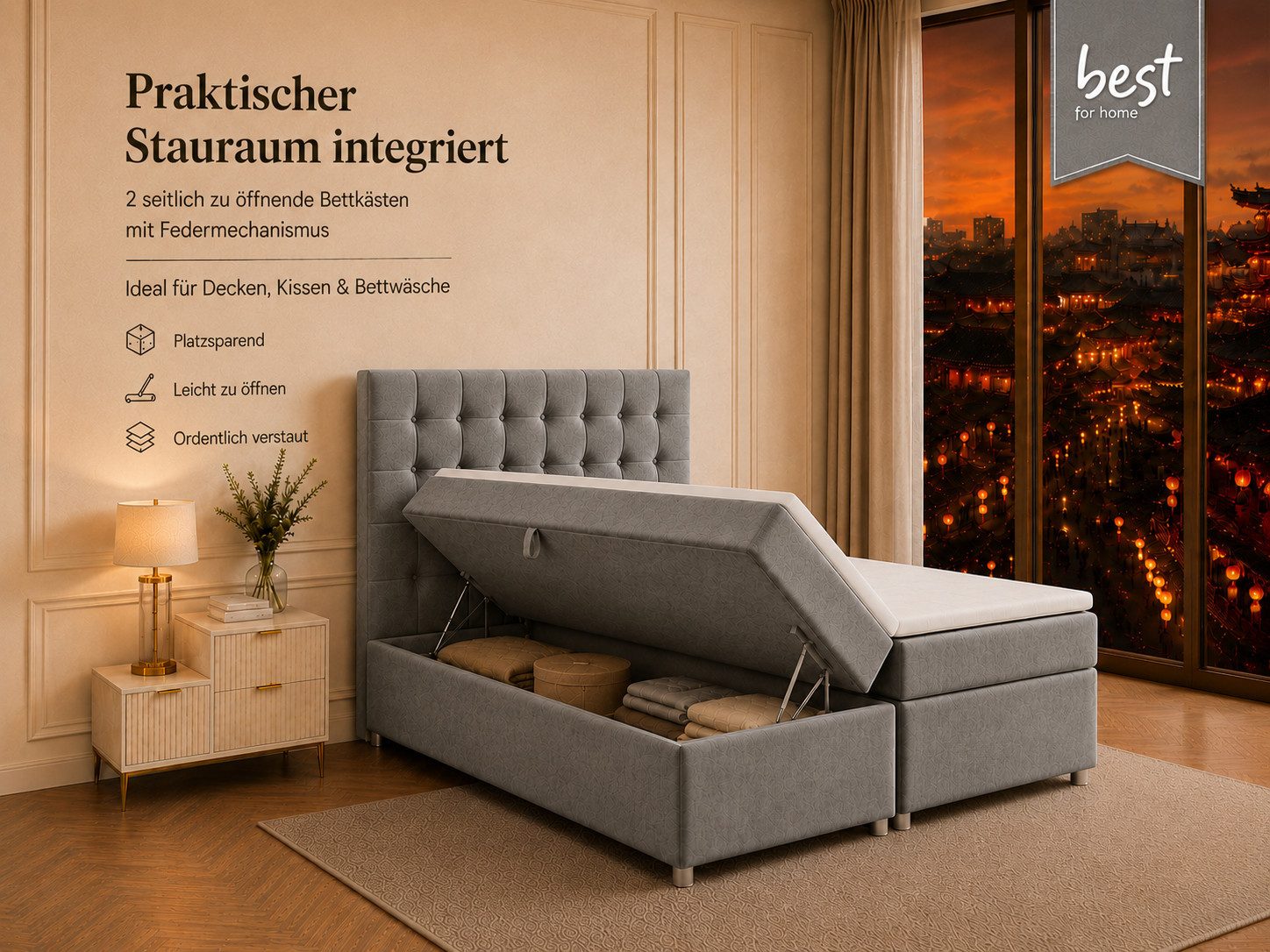 Best for Home Boxspringbett Trinity K-9 mit Stauraum & 7-Zonen Komfort – modern & komfortabel (Komplett-Set, 1-St., 140x200 160x200 180x200 200x200 cm), Handwer – Bild 5 von 5