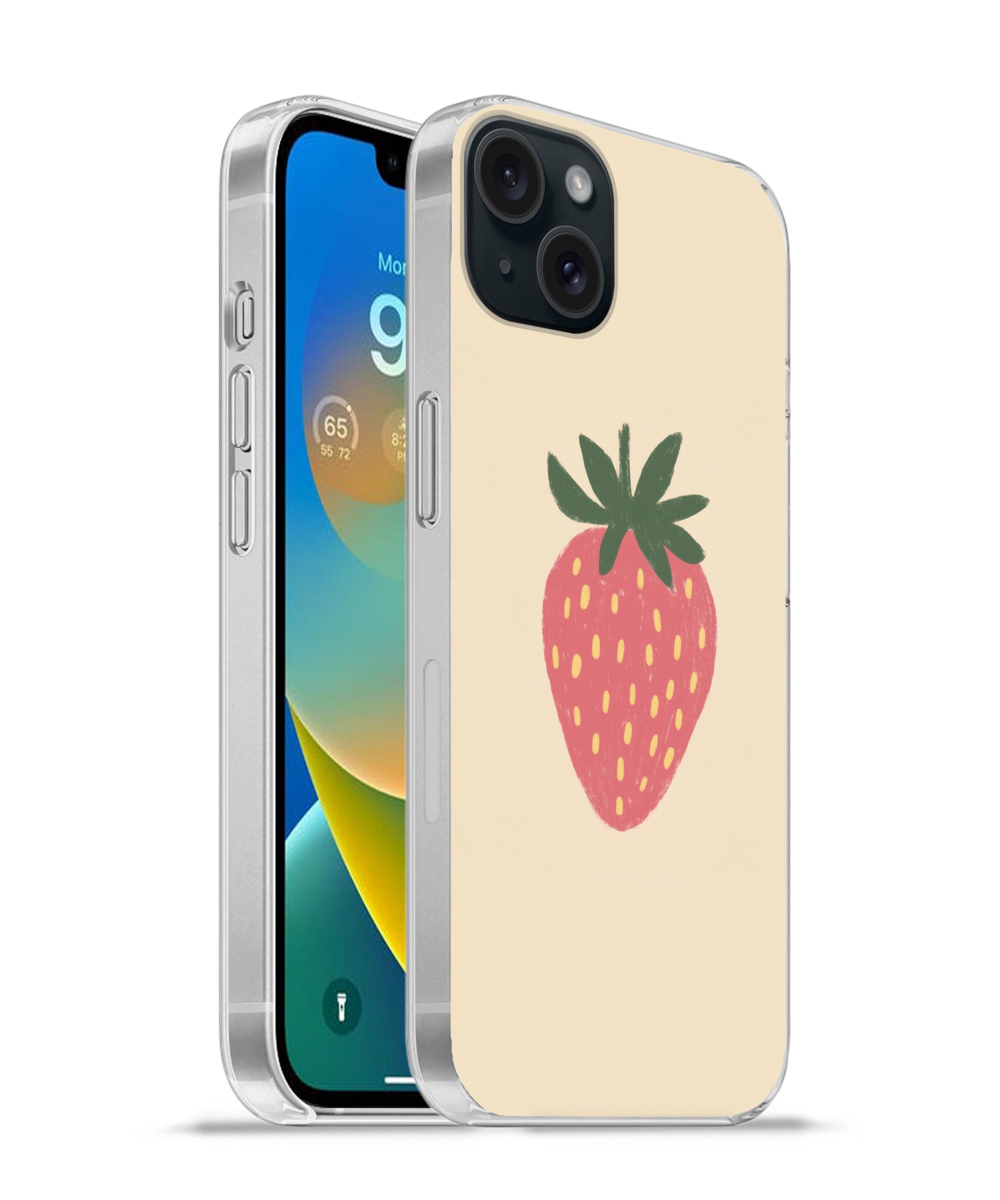 MuchoWow Handyhülle für Apple iPhone 15 Plus Erdbeere - Minimalistisch - Rot - Obst, Smartphone-Bumper, Print, Handy Schutzhülle Dünn
