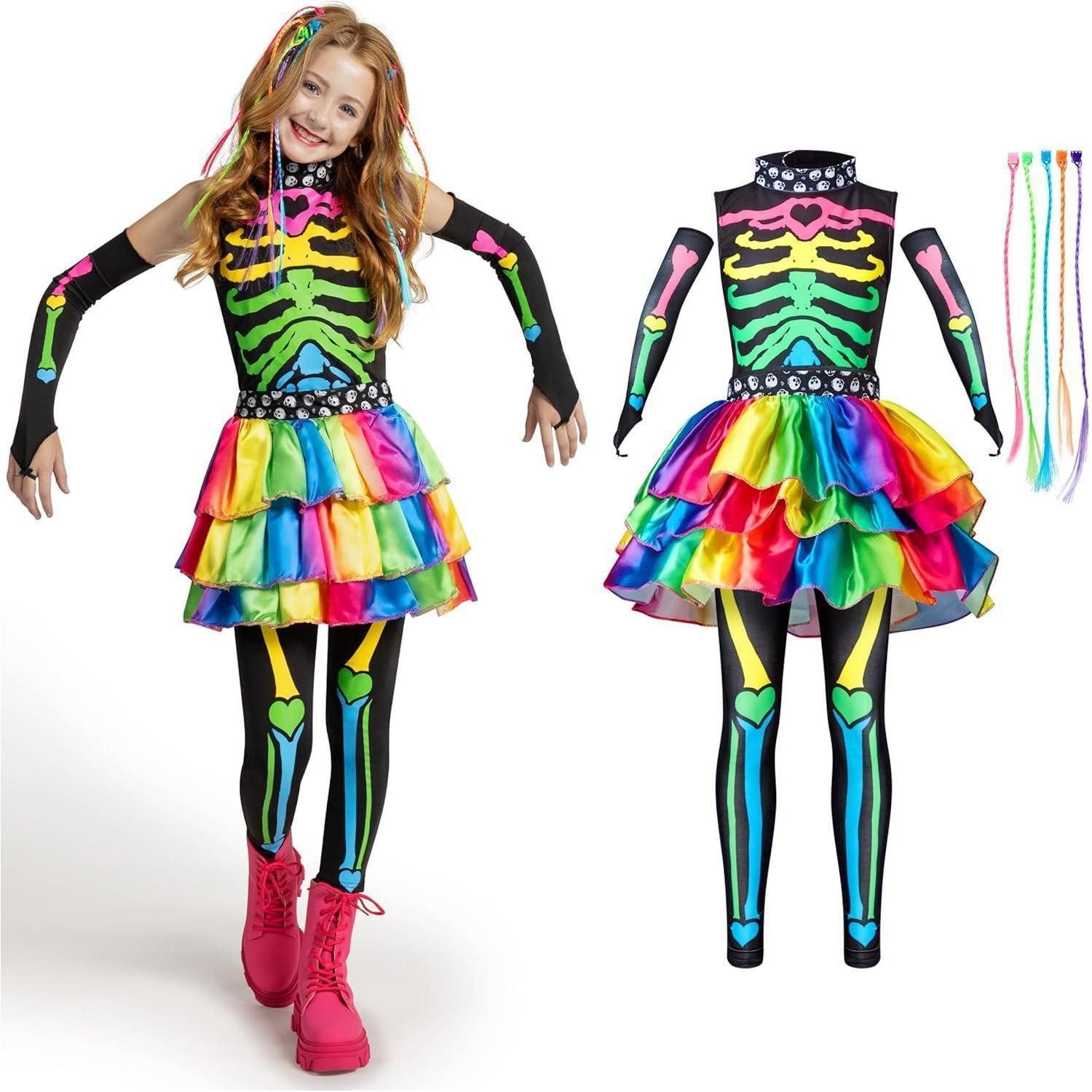LuxusKollektion Monster-Kostüm Kostüm Skelett Mädchen Haarverlängerungen Medium (8- 10 yrs)