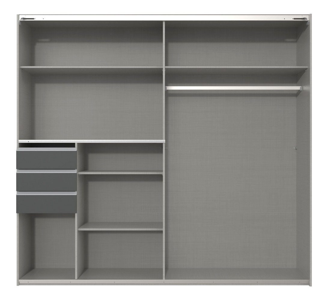 Wimex Schwebetürenschrank Saigon (mit Schwebetüren, Schubladen, Einlegeböden, Kleiderstangen, 1-St., moderne Optik, Metallgriffleisten) 225cm graphit / Eiche Artisan