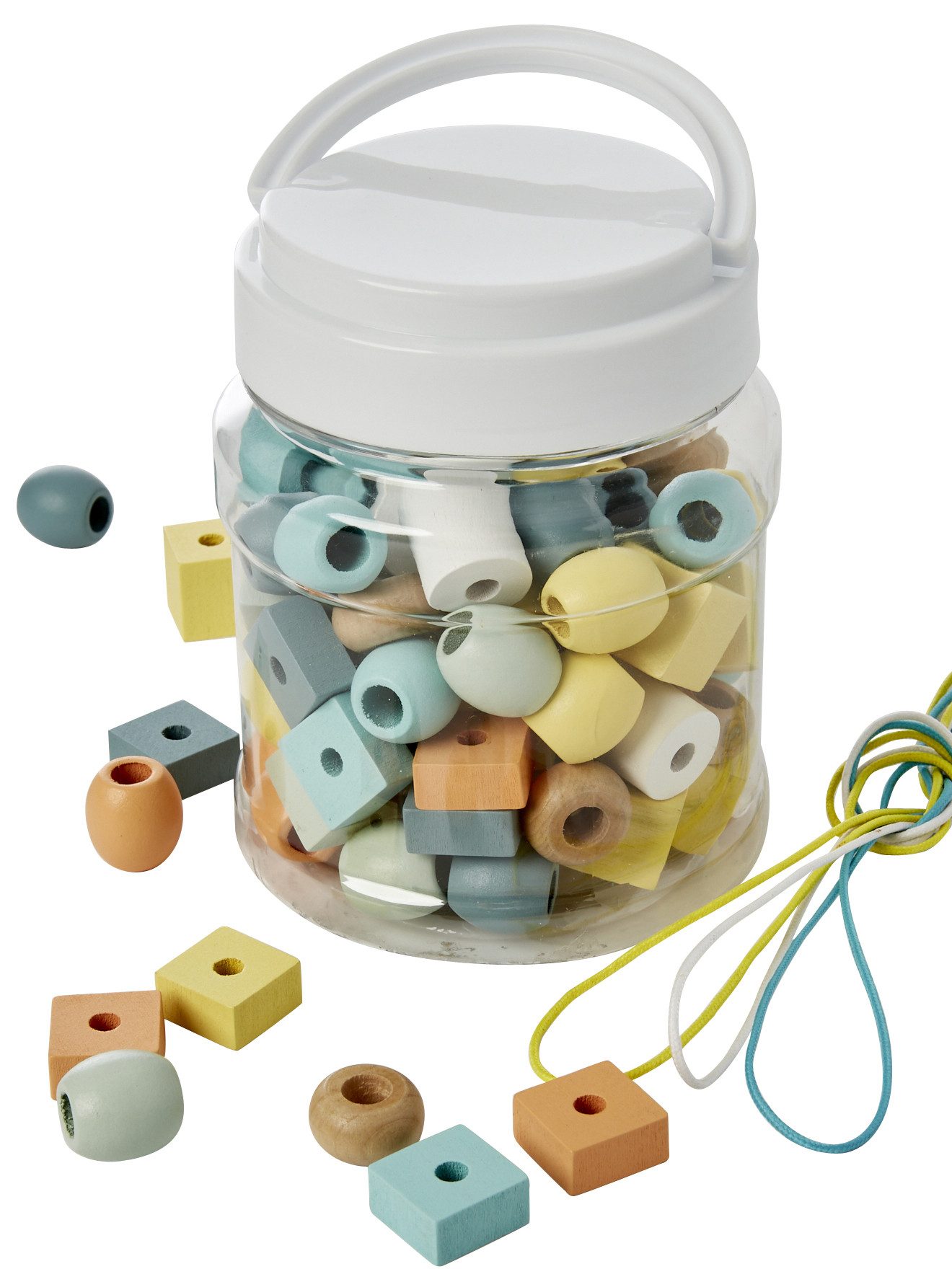 vertbaudet Kreativset Kinder Fädel-Set, 85 Perlen aus Holz FSC®