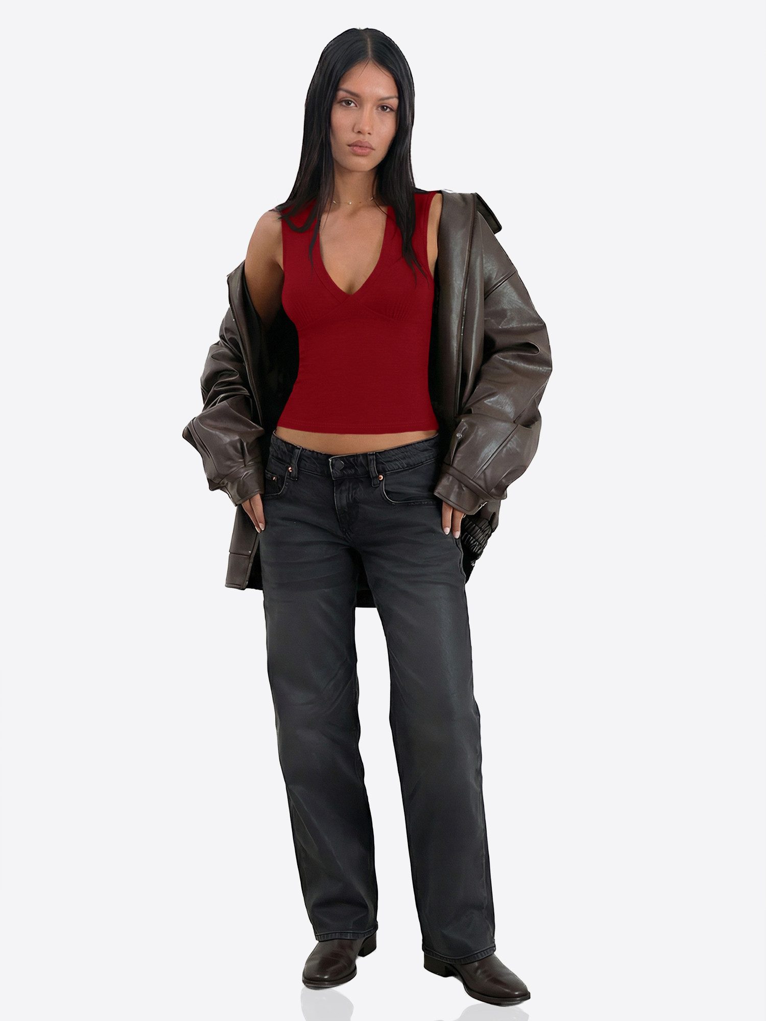 Imily Bela Tanktop Damen ärmelloses Top mit tiefem V-Ausschnitt Figurbetonend Basic (Packung, 1-tlg., 1per-Pack) in Unifarbe – Bild 3 von 5