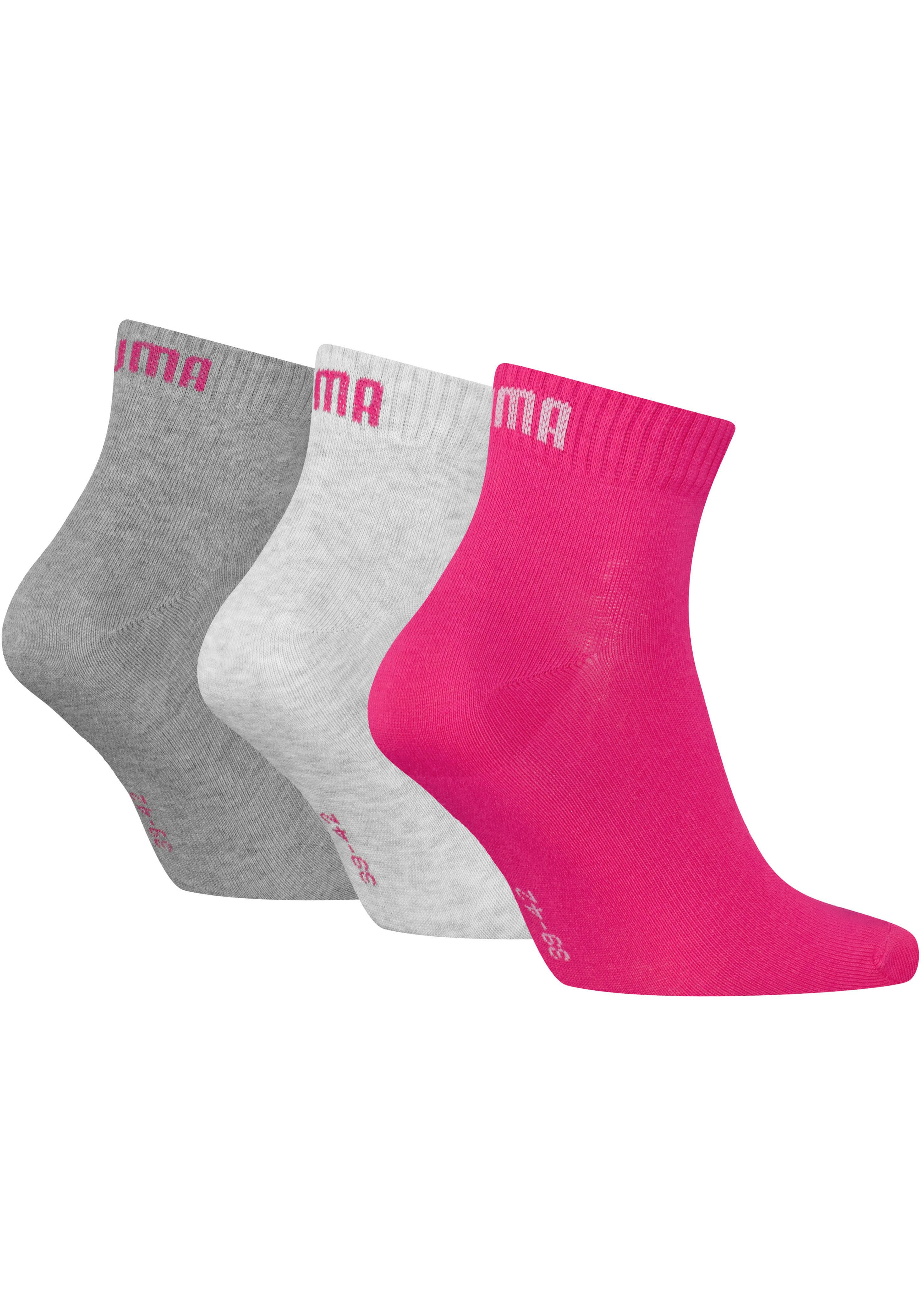 PUMA Kurzsocken PUMA UNISEX QUARTER PLAIN 3P (3 Paar) Atmungsaktiv, Rippenbündchen, weiche Baumwollmischung