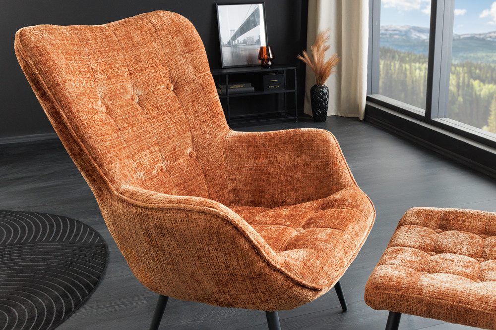 riess-ambiente Sessel SCANDINAVIA rostbraun/schwarz - Chenille Cremona, Metall, mit Armlehne (Einzelartikel, 1-St), gepolsteter Lesesessel - ideal für Wohn-, Gäste- & Schlafzimmer