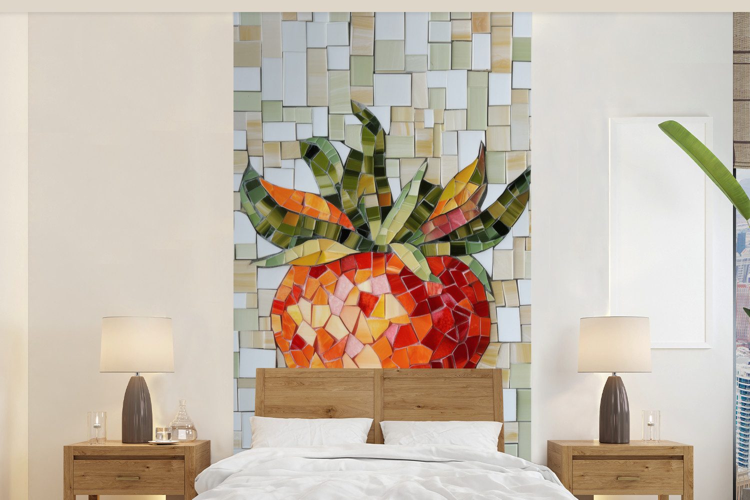 MuchoWow Fototapete Erdbeere - Rot - Mosaik - Obst, Matt, bedruckt, Vliestapete für Wohnzimmer Schlafzimmer Küche, Fototapete, 120x240 cm
