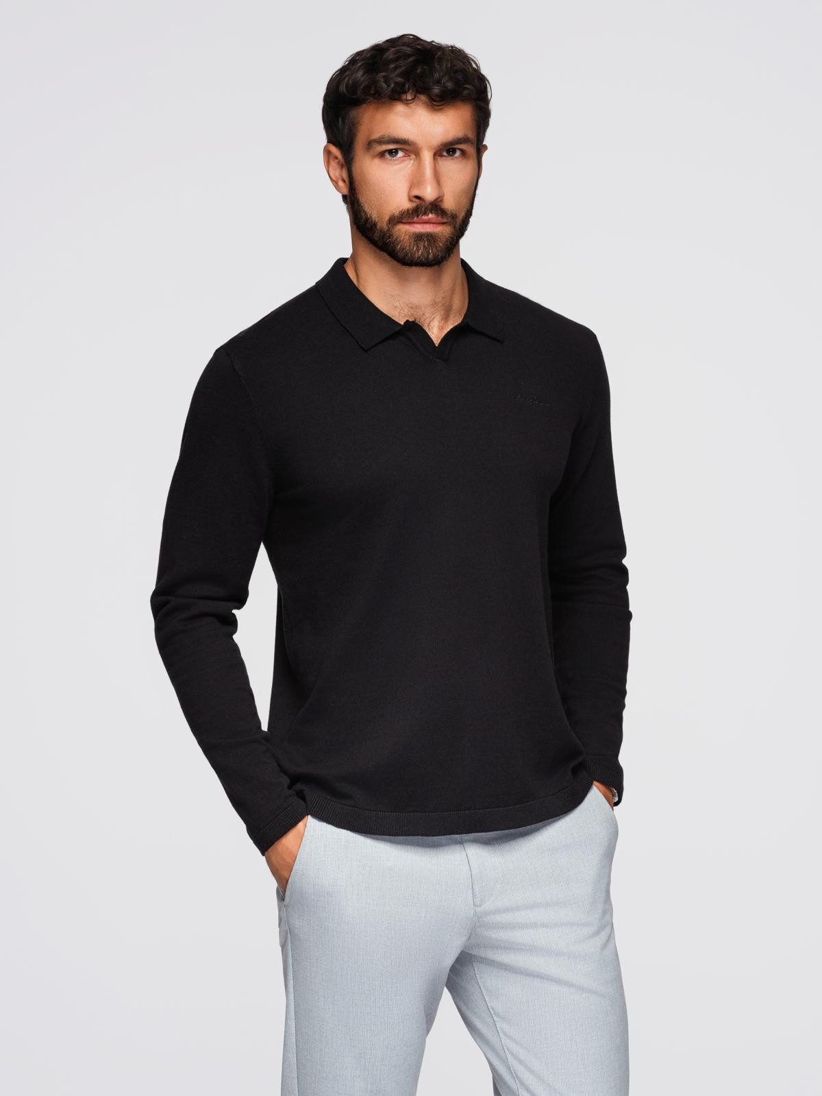 Langarm-Poloshirt Herren-Polopullover mit Stickerei auf der Brust