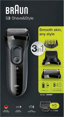 Braun Haarschneider 3-in-1 Elektrorasierer Barttrimmer mit 5 Kammaufsätzen Wet&Dry, 45 Minuten Akkulaufzeit, wiederaufladbarer und kabelloser Rasierer