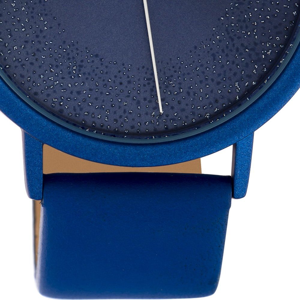 OOZOO Quarzuhr Oozoo Damen Armbanduhr Fashion-Style, rund, glitzerndes Zifferblatt (ca. blau, Damenuhr groß 40mm) Lederarmband