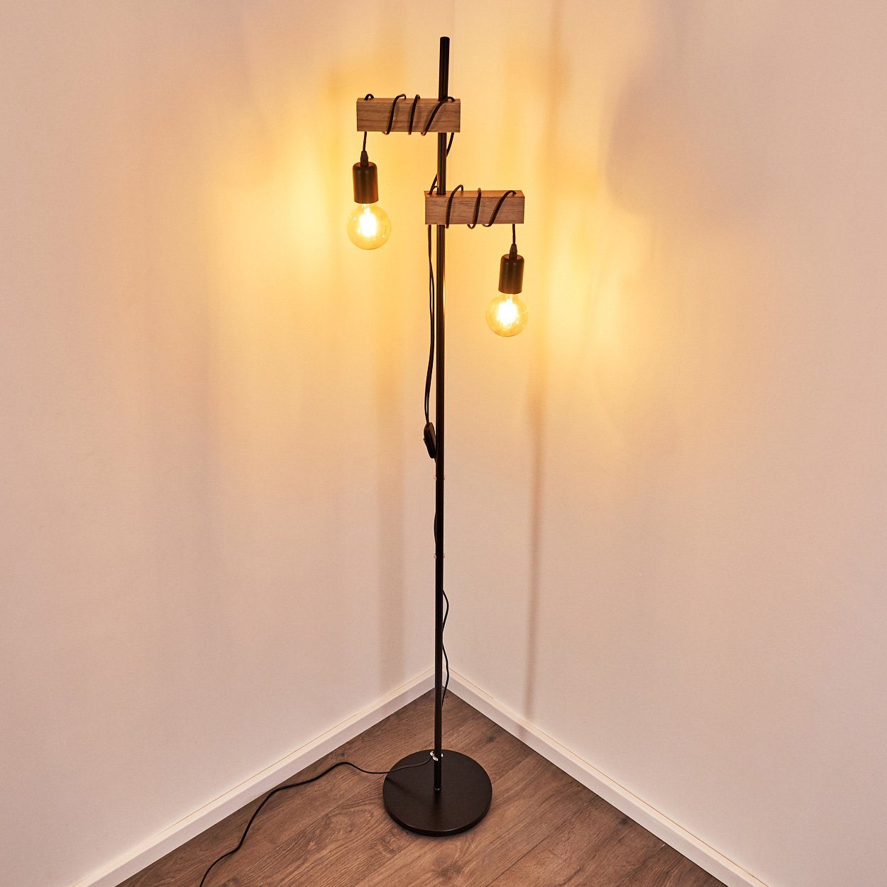 Schlaf hofstein Lampen Zimmer Stand Steh Vintage Wohn Boden schwarz/Holz Loft Stehlampe