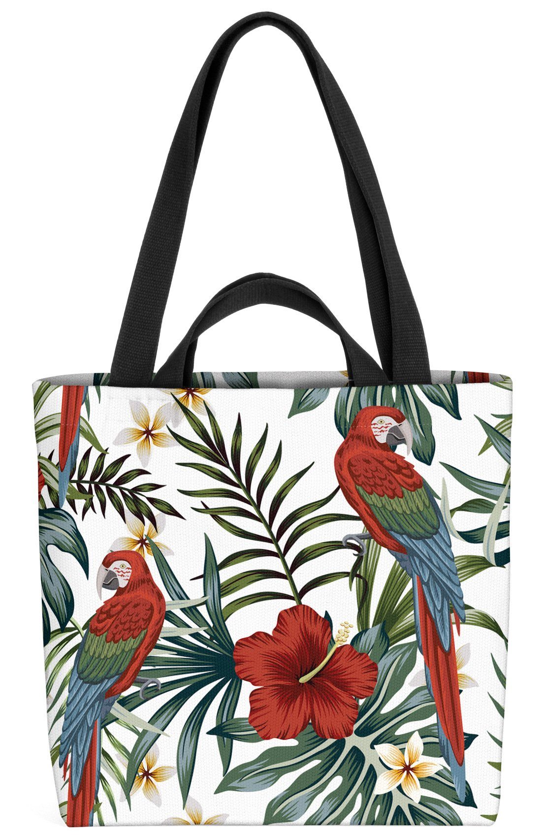 Tiere Papagei Tropenwald (1-tlg), Palmen-Blätter Vogel Dschungel VOID Henkeltasche Hibiskus Tropen