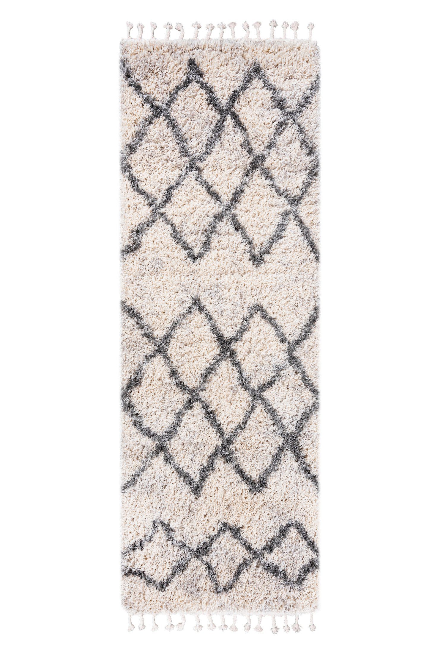 Mazovia Läufer Läufer Hochflor Shaggy für Wohnzimmer - Höhe 35 mm Fransen Creme, 70 x 200 cm, Pflegeleicht, Boho - look, Langflor, Rechteckig, Weich