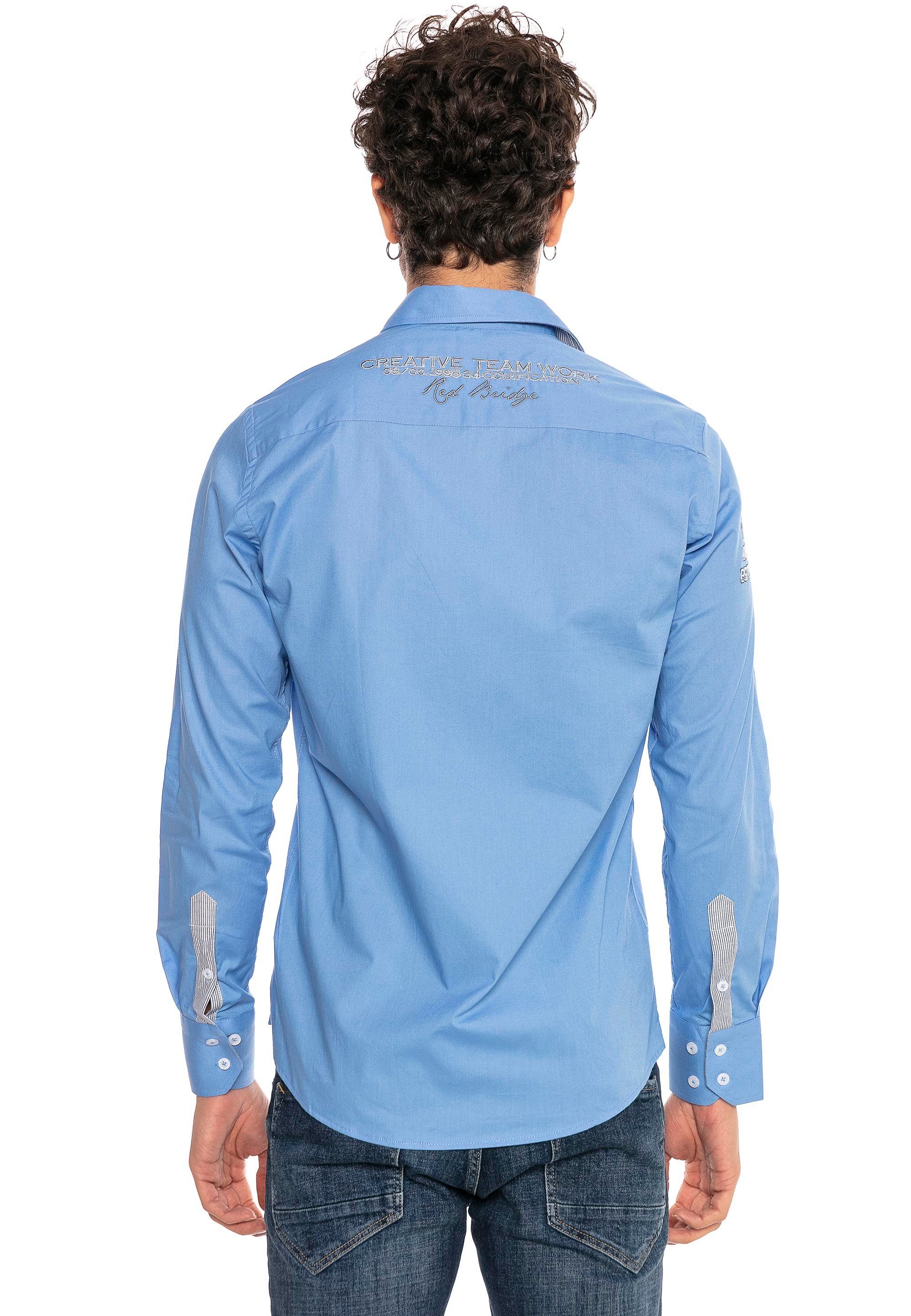 Stickerei im Slim City Fit-Schnitt Langarmhemd RedBridge Jersey mit blau-blau
