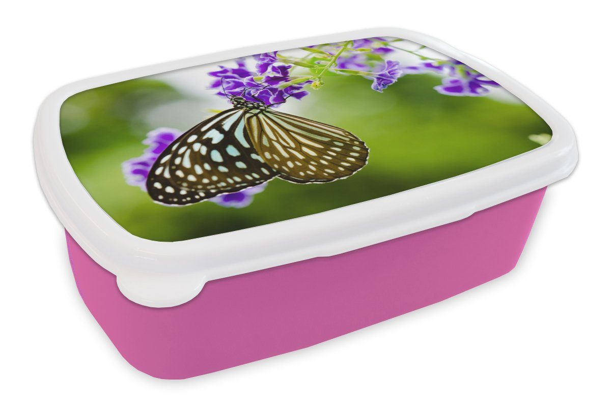 Lunchbox Brotbox Schmetterling Kunststoff, Botanisch, Snackbox, Erwachsene, für rosa (2-tlg), Mädchen, Lavendel Kinder, Kunststoff Brotdose - MuchoWow -