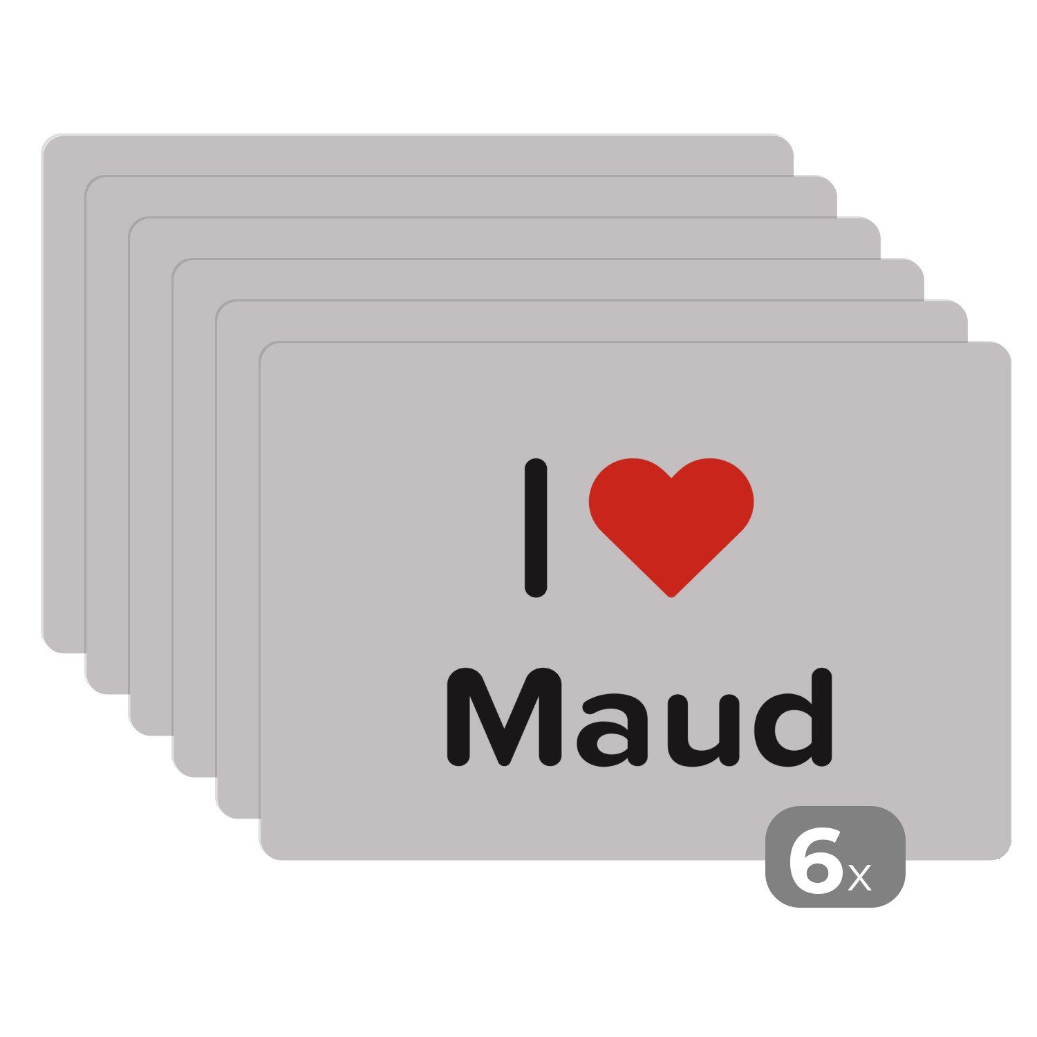 Platzset, Ich liebe - Maud MuchoWow, (6-St), Platzset, - Tischmatten, Platzmatte, Schmutzabweisend Platzdecken, Mädchen