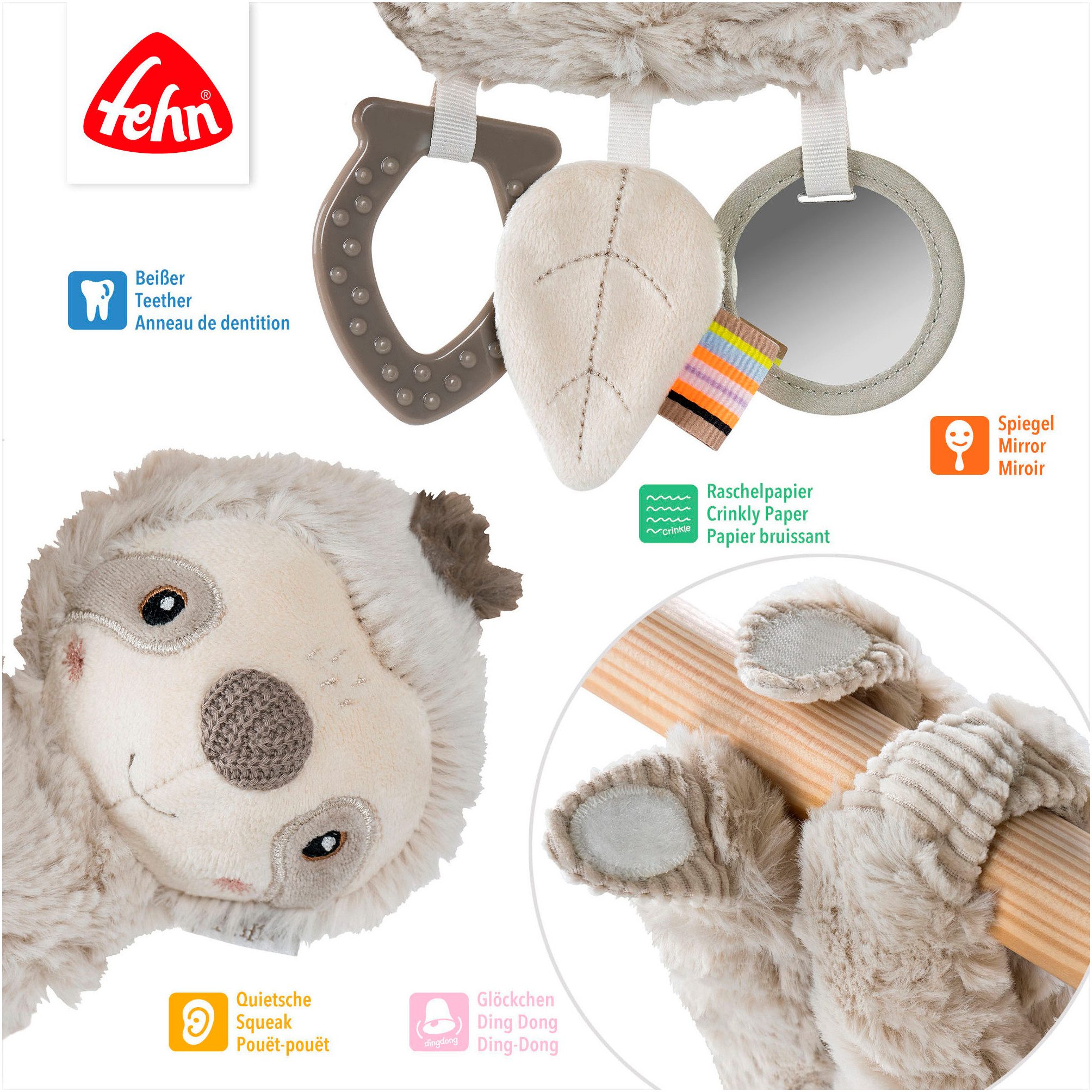 Fehn Greifspielzeug Lazy, Crazy & Pink, Activity-Faultier