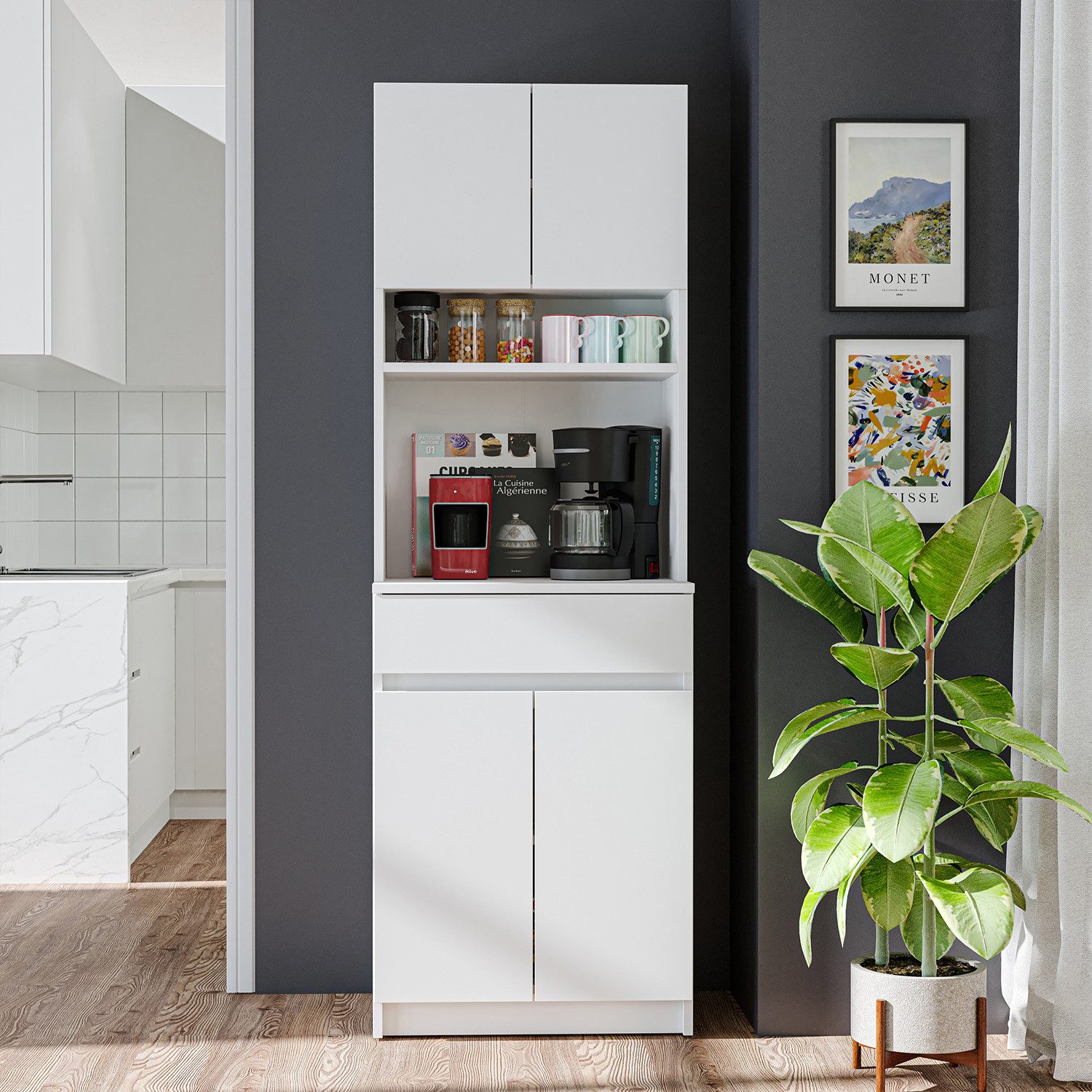 Roomart Küchenbuffet Küchenschrank NAPOLI 180cm mit Nische Schublade Mikrowellenschrank offene Nische für Mikrowelle, mit Schublade