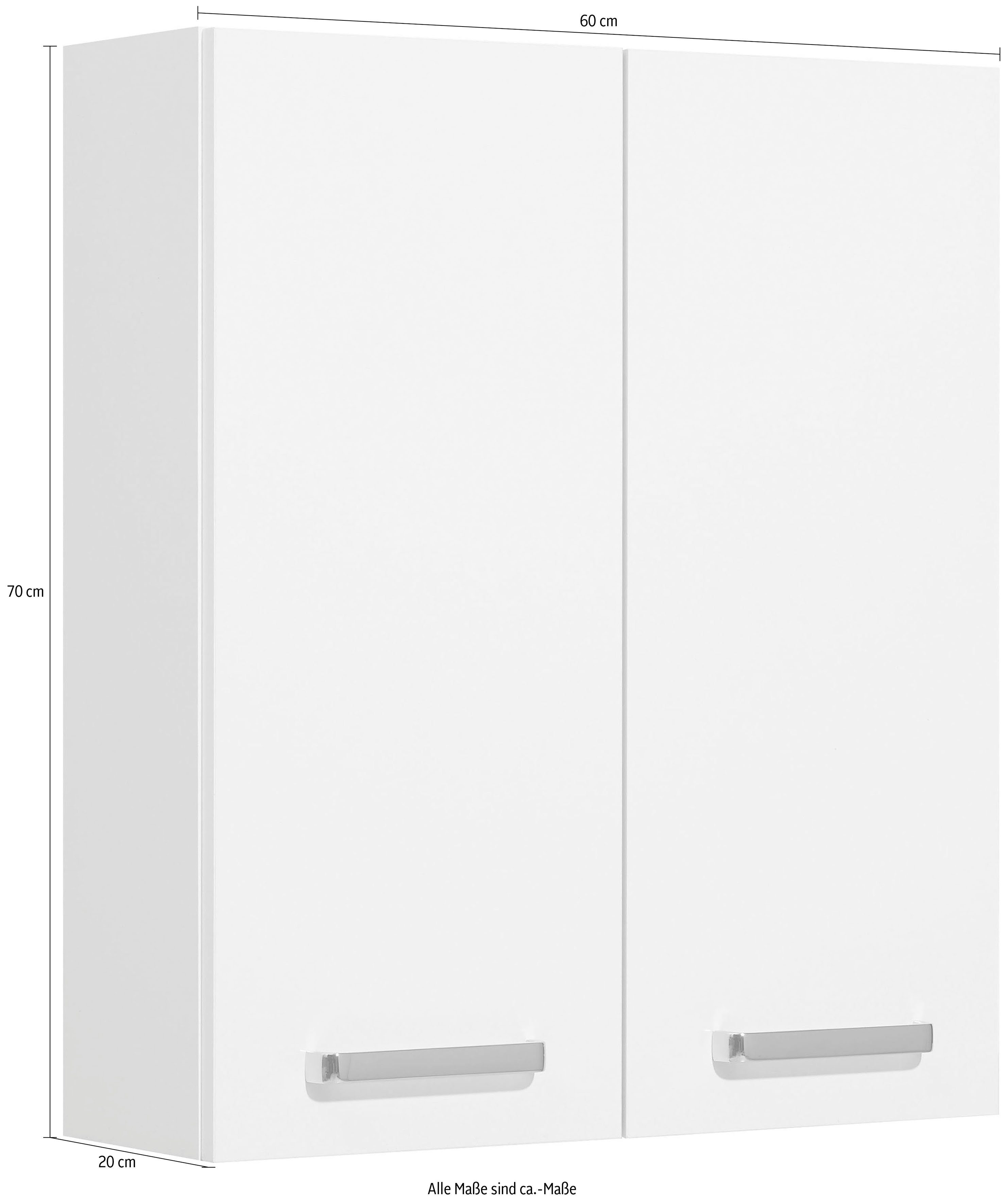 Saphir Hängeschrank Quickset Wand-Badschrank 60 cm breit mit 2 Türen und 2 Einlegeböden Badezimmer-Hängeschrank inkl. Türdämpfer, Griffe in Chrom Glanz – Bild 2 von 3