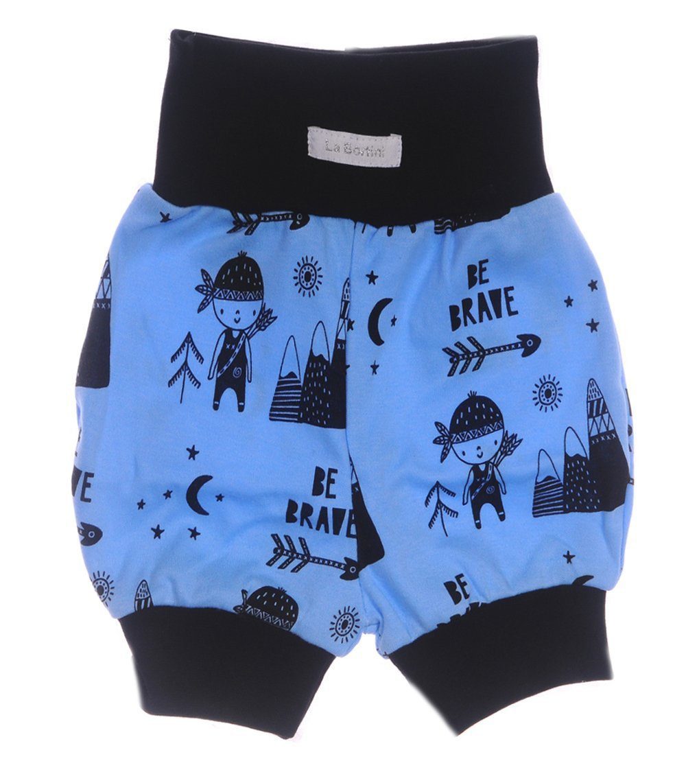 La Bortini Shorts Baby und Kinder Shorts Pumphose in Blau schwarz gemustert aus Baumwolle, elastisch, weich, 44 50 56 62 68 74 80 86 92 98
