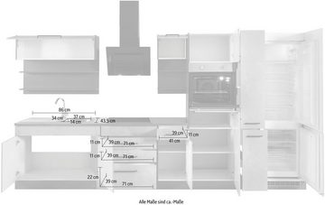HELD MÖBEL Küchenzeile Tulsa, mit E-Geräten, Breite 380 cm, schwarze Metallgriffe, MDF Fronten